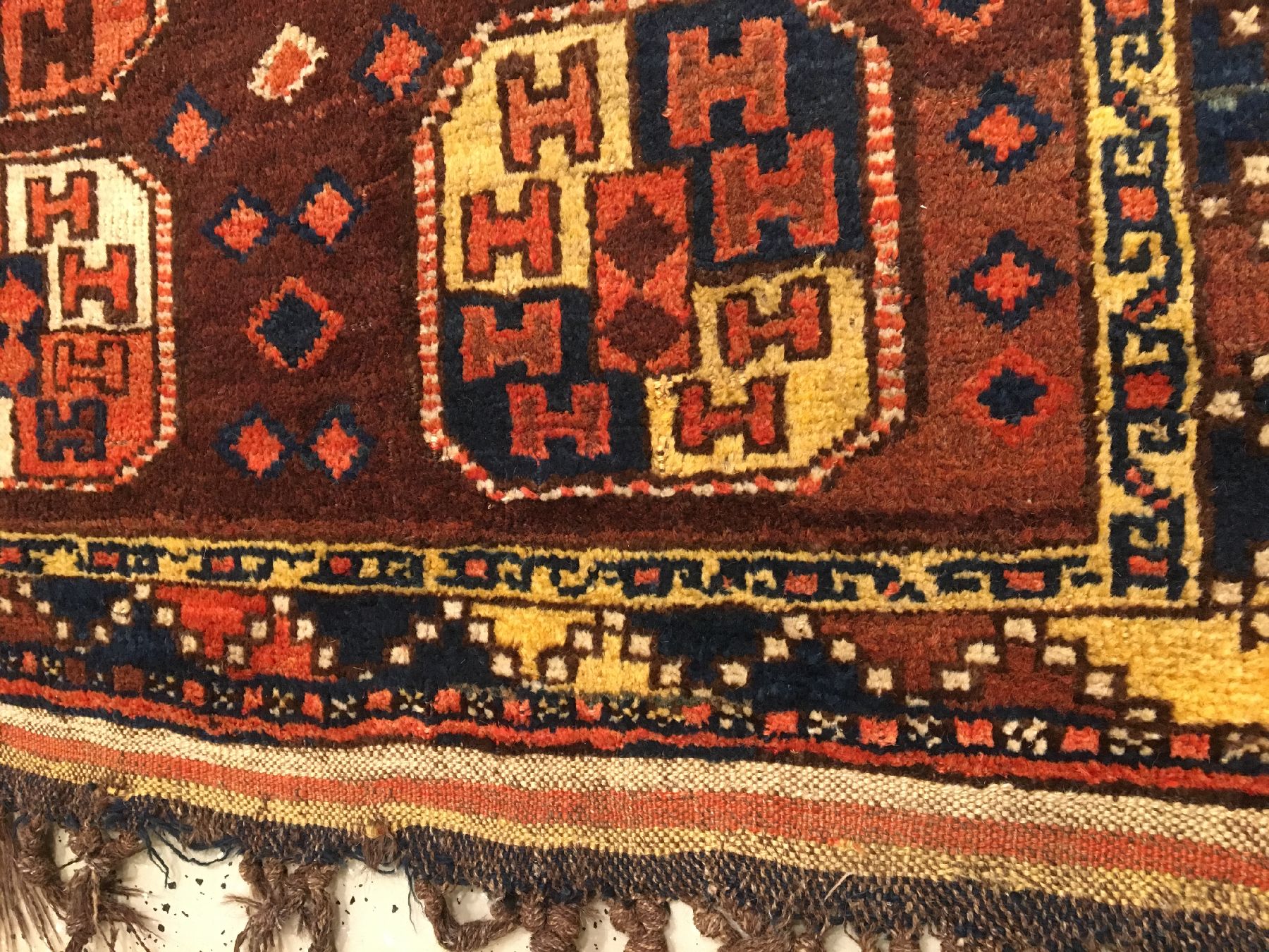 Detail d: Kirgisischer "Hauptteppich" antik, Kirgisistan Amu-Darja Region, Ende 19.Jhd., Wolle geknüpft auf Ziegenhaar. Großer Hauptteppich der ...