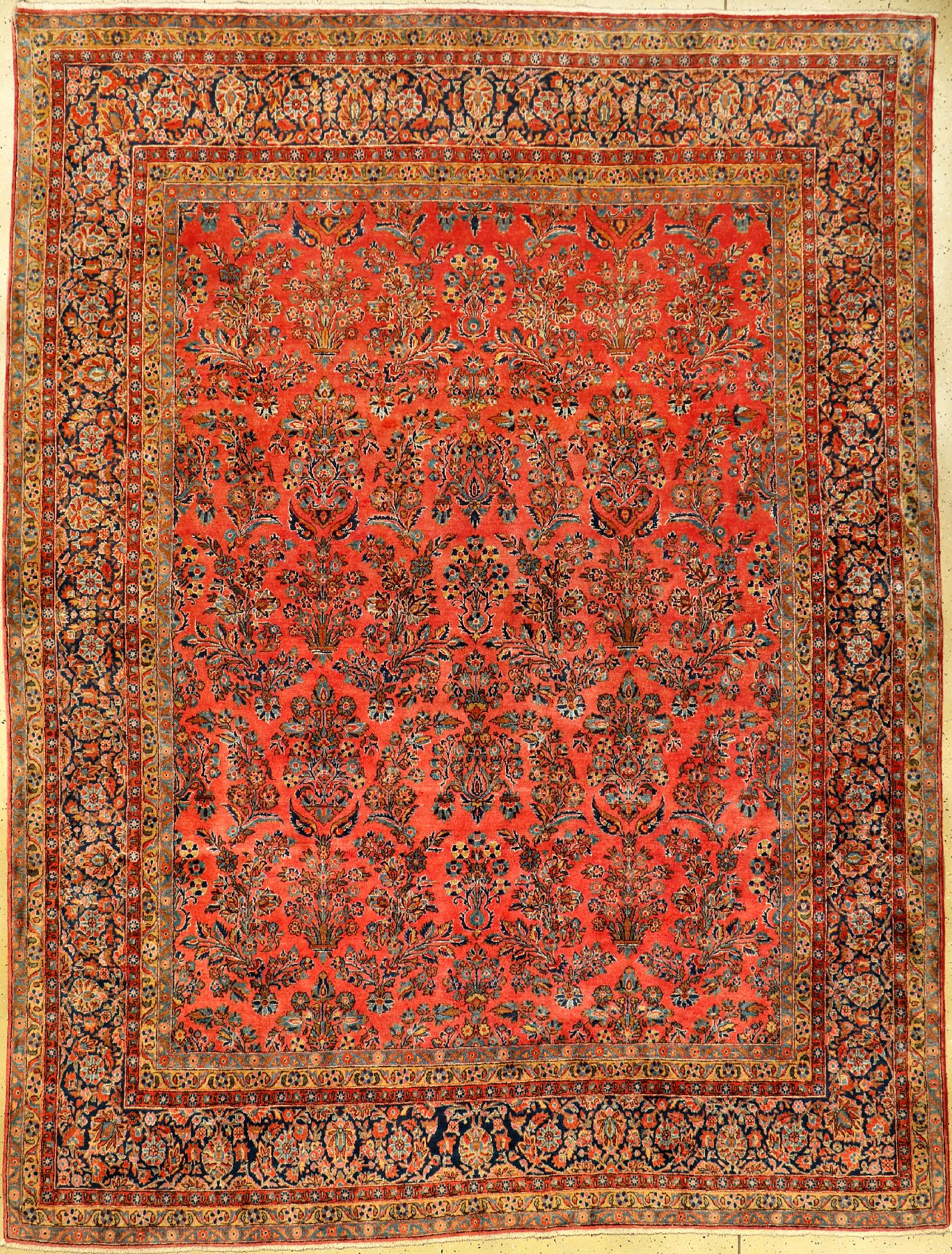 Großer feiner Keschan antik (US Re-Import), Zentralpersien, Ende 19.Jhd., Korkwolle geknüpft auf Baumwolle. Dekorativer Keschan mit Blüten Design ...