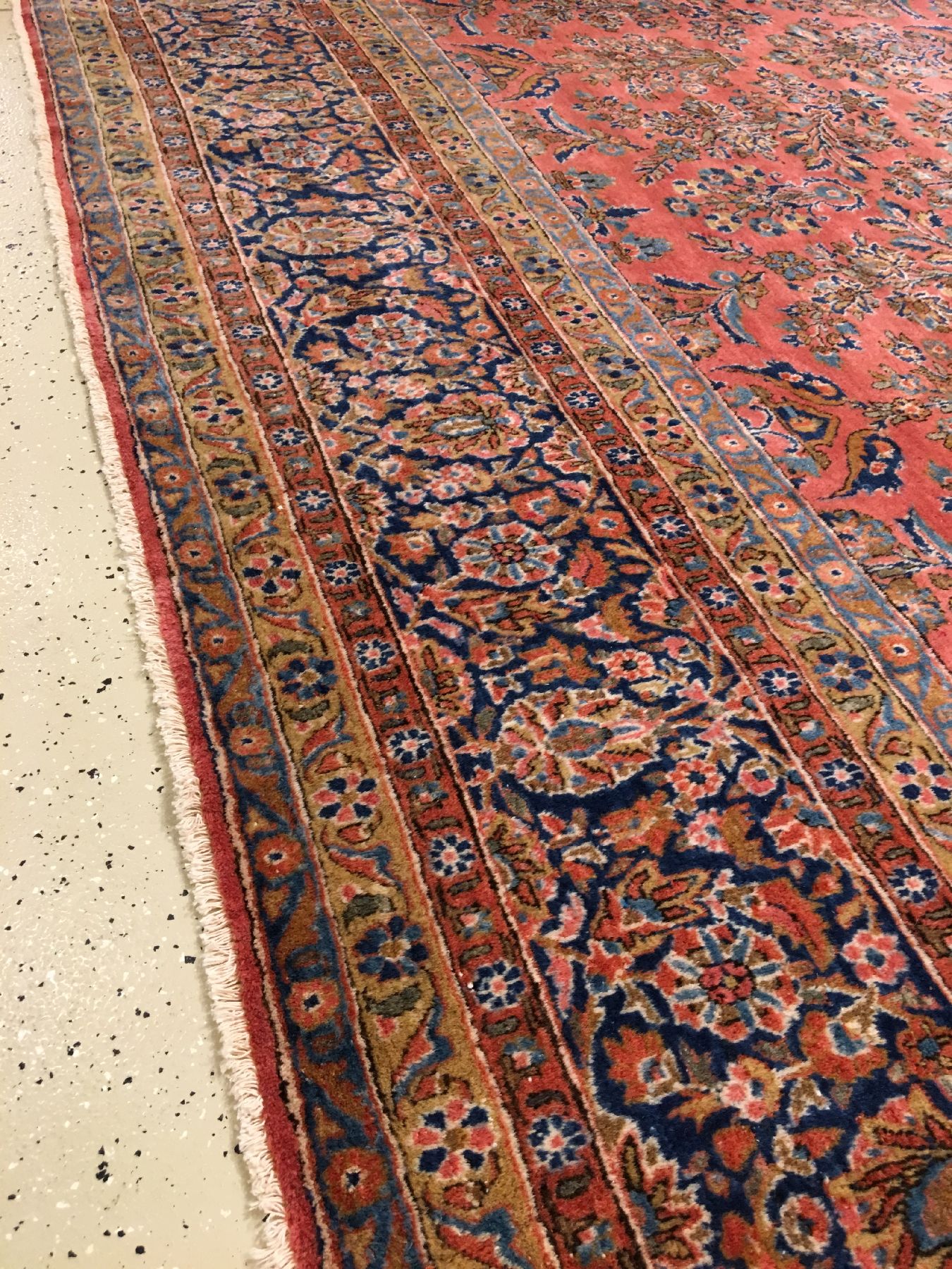 Detail d: Großer feiner Keschan antik (US Re-Import), Zentralpersien, Ende 19.Jhd., Korkwolle geknüpft auf Baumwolle. Dekorativer Keschan mit Blüten Design ...