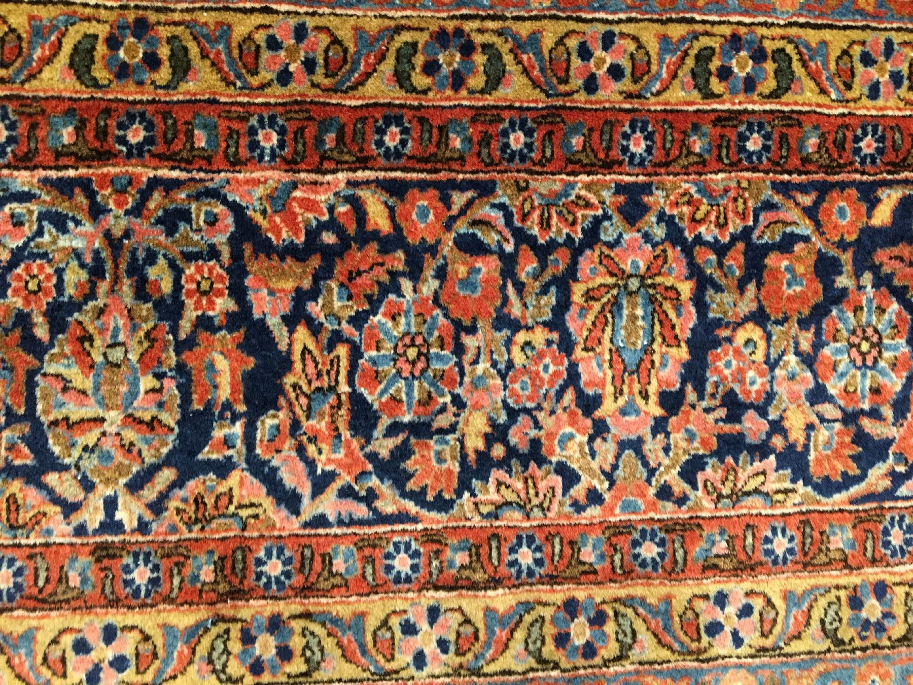 Detail e: Großer feiner Keschan antik (US Re-Import), Zentralpersien, Ende 19.Jhd., Korkwolle geknüpft auf Baumwolle. Dekorativer Keschan mit Blüten Design ...