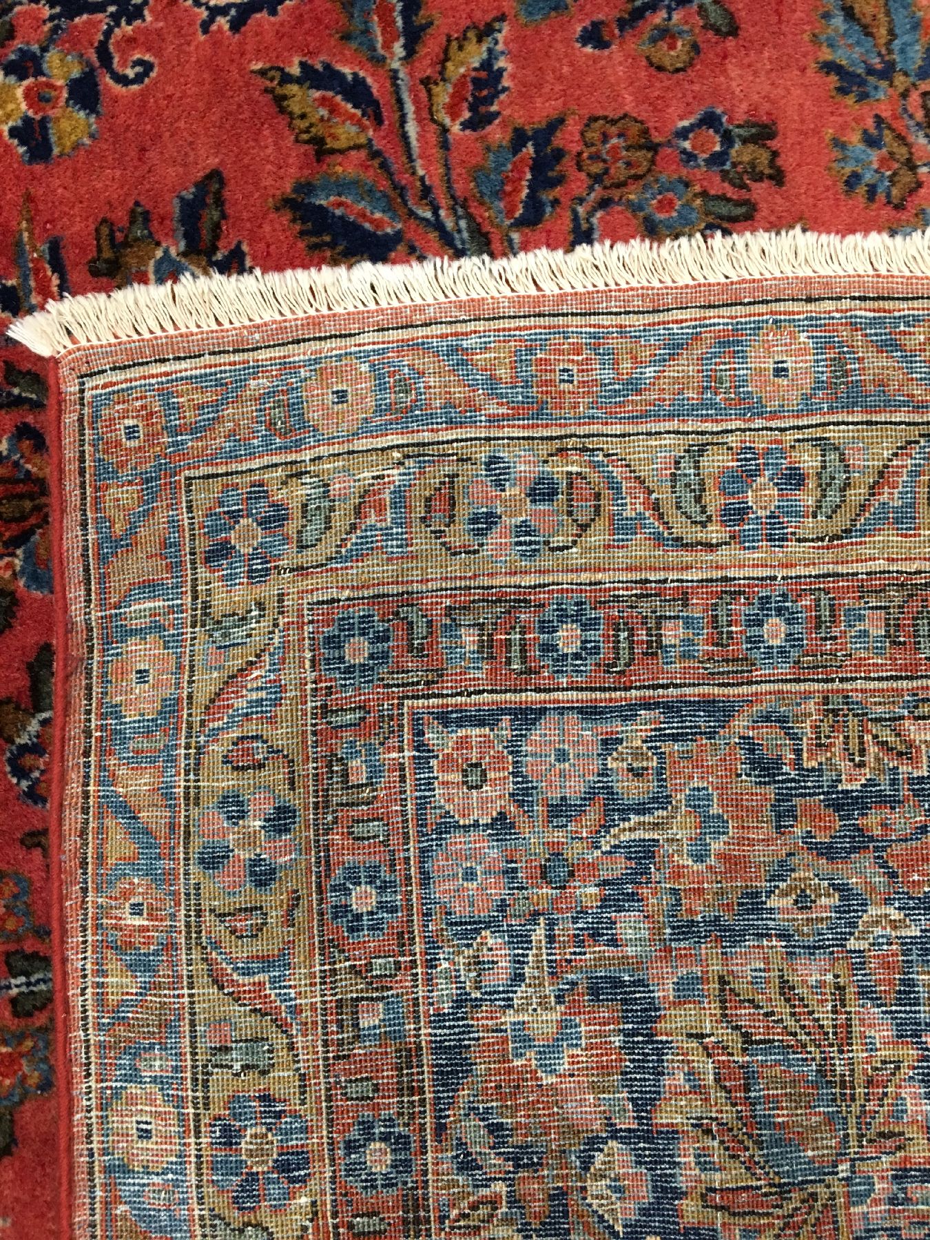 Detail f: Großer feiner Keschan antik (US Re-Import), Zentralpersien, Ende 19.Jhd., Korkwolle geknüpft auf Baumwolle. Dekorativer Keschan mit Blüten Design ...