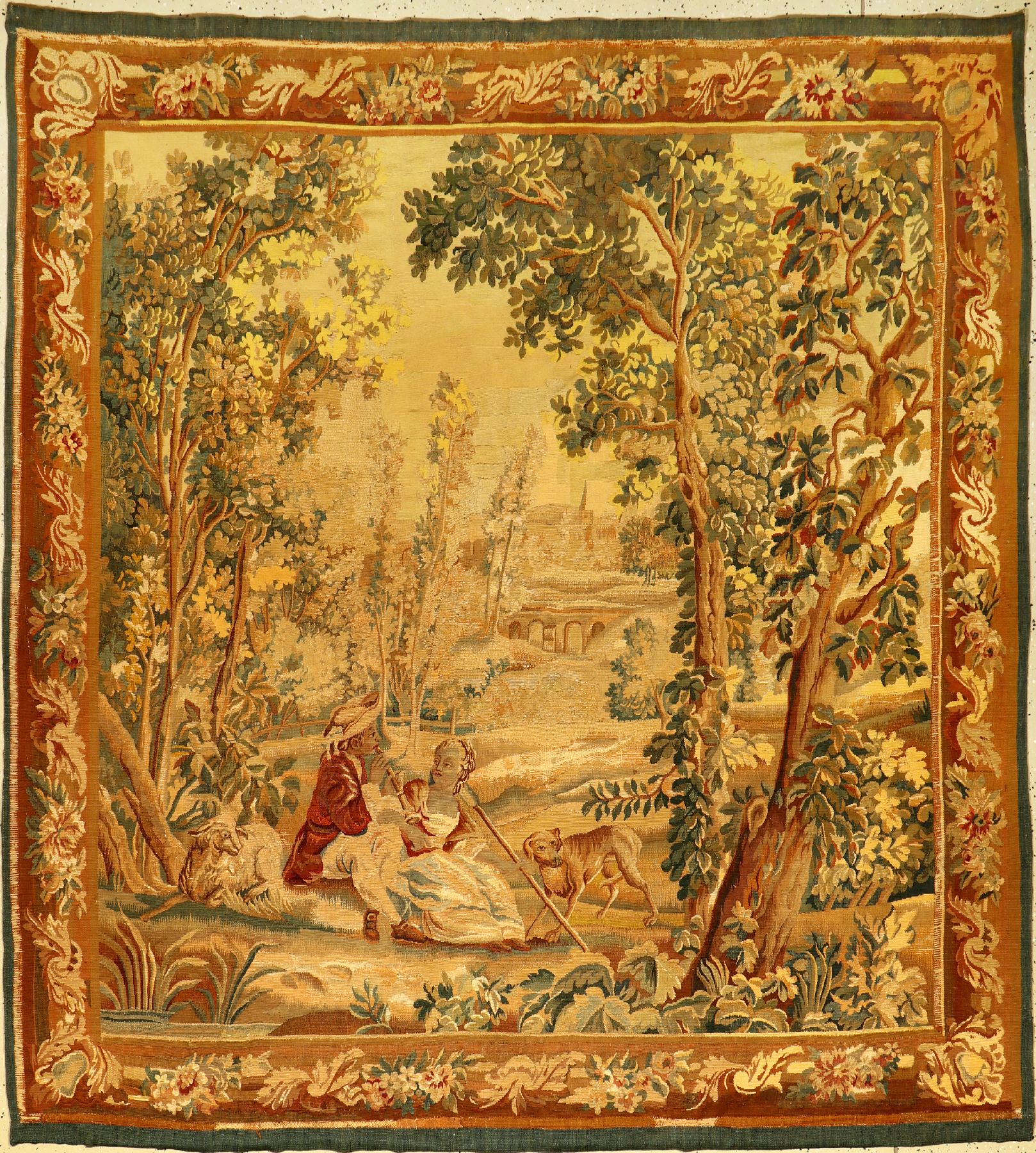Aubosson "Tapisserie" antik, Frankreich, 19.Jhd., Wolle mit Seide. Französische Tapisserie aus den Werkstätten von Aubosson. Dekorativ, ...