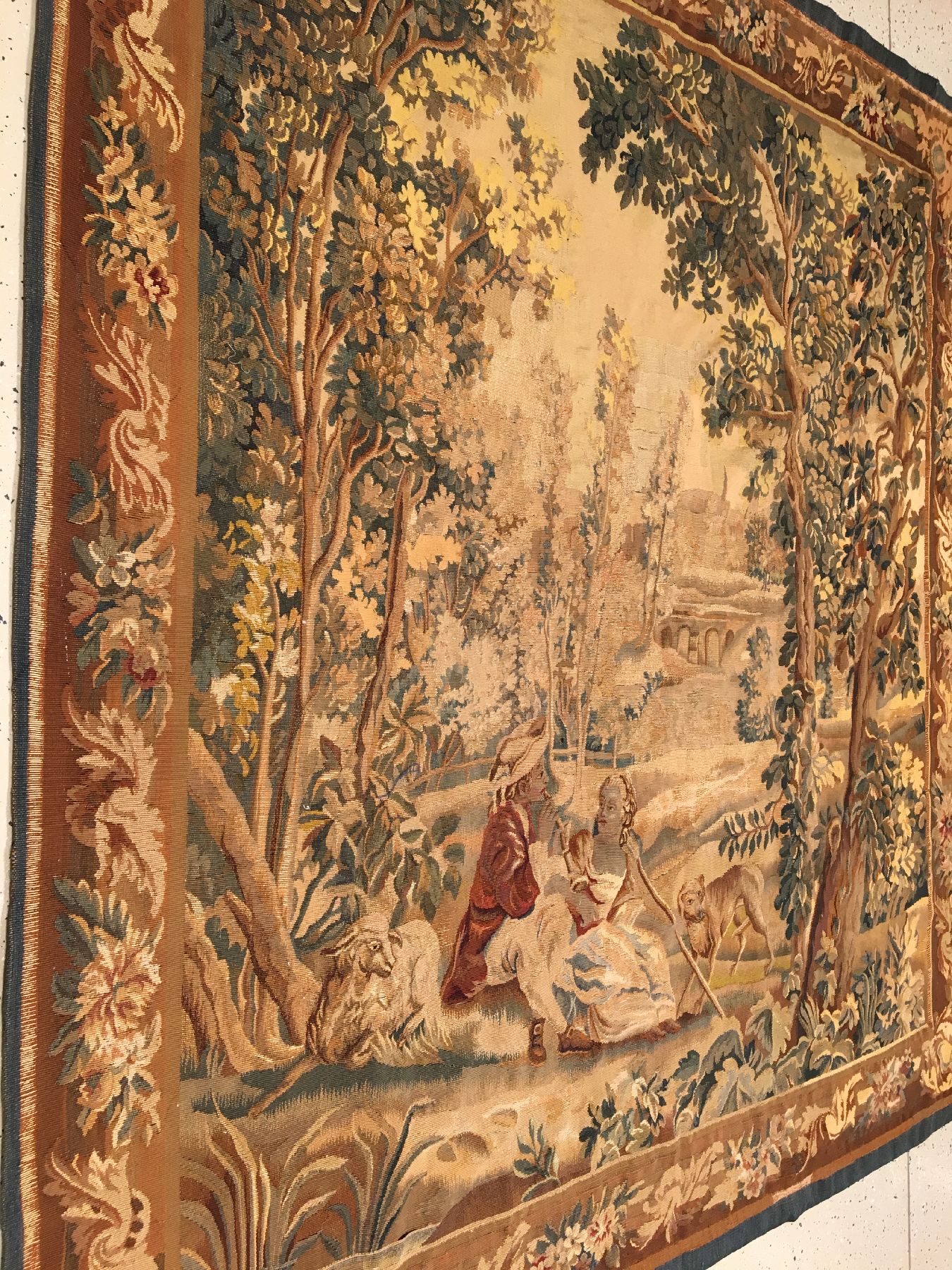 Detail b: Aubosson "Tapisserie" antik, Frankreich, 19.Jhd., Wolle mit Seide. Französische Tapisserie aus den Werkstätten von Aubosson. Dekorativ, ...