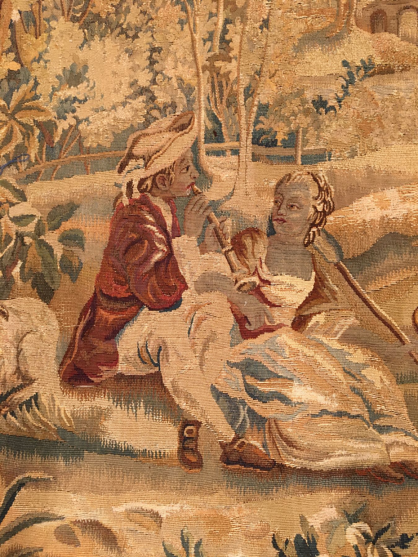 Detail c: Aubosson "Tapisserie" antik, Frankreich, 19.Jhd., Wolle mit Seide. Französische Tapisserie aus den Werkstätten von Aubosson. Dekorativ, ...