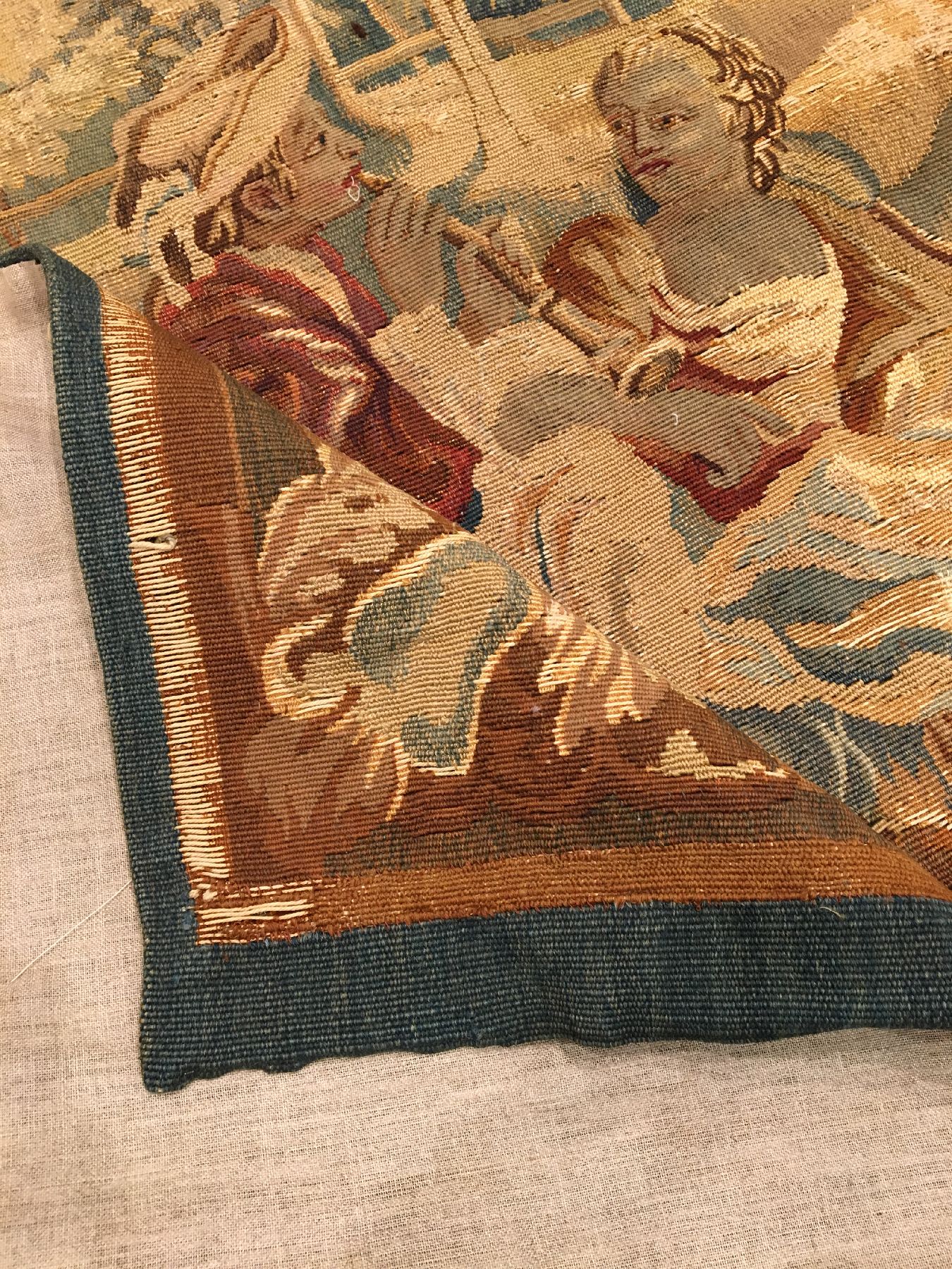 Detail h: Aubosson "Tapisserie" antik, Frankreich, 19.Jhd., Wolle mit Seide. Französische Tapisserie aus den Werkstätten von Aubosson. Dekorativ, ...