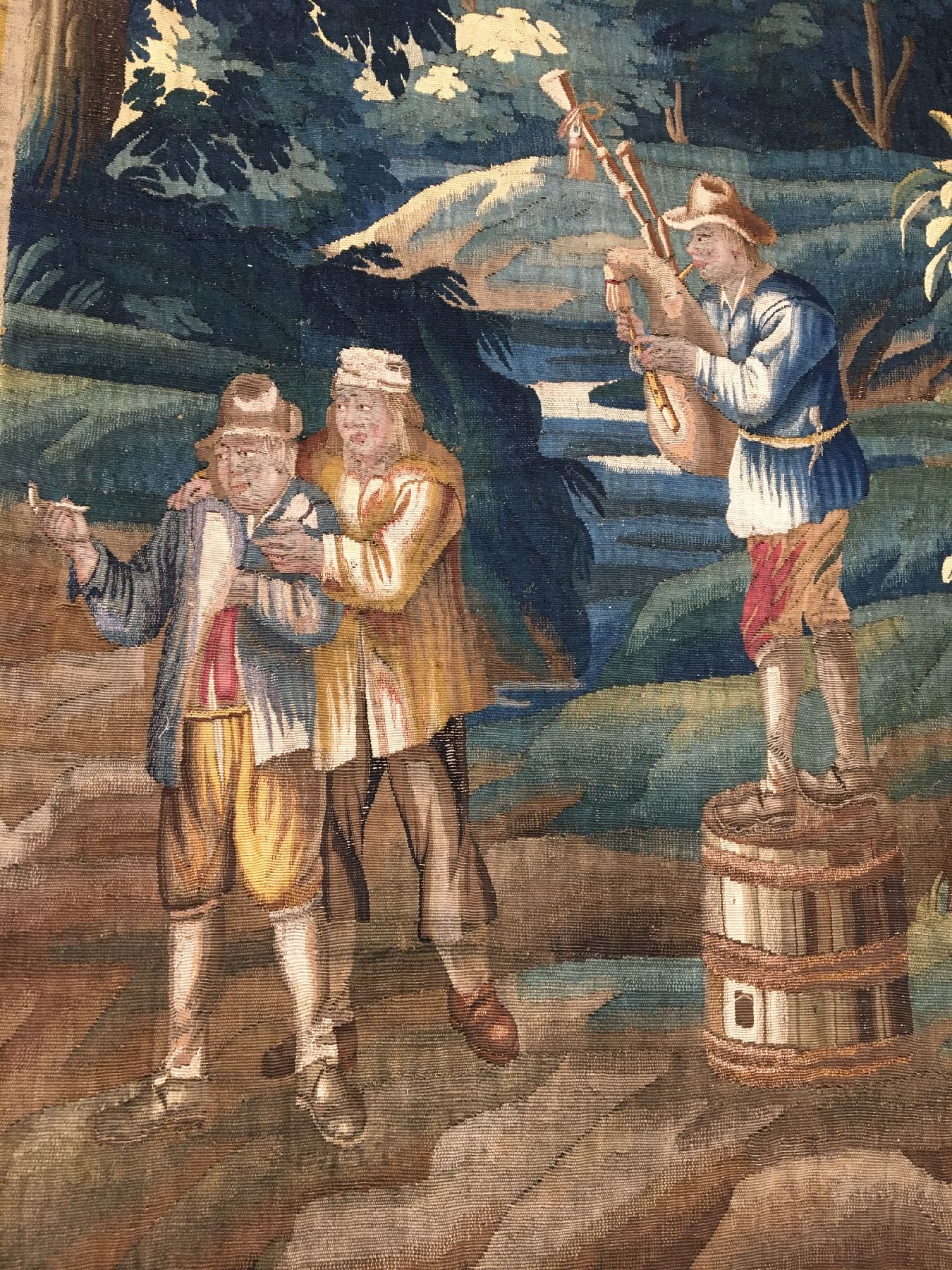 Detail b: Flämische "Tapisserie" antik, Flandern, um 1700, Wolle mit Seide. Dekorative Tapisserie aus den Flämischen Werkstätten mit Waldszene ...