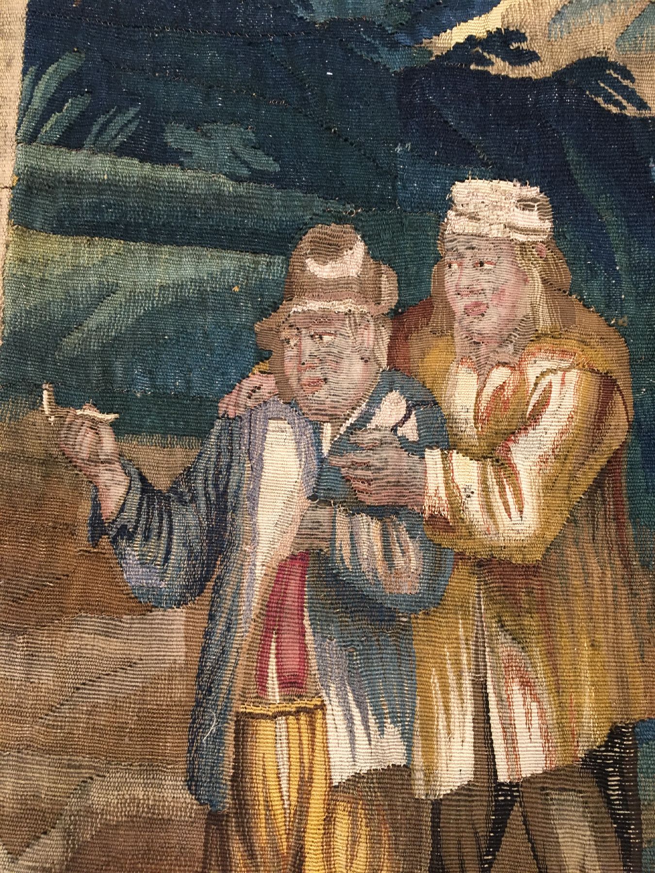 Detail c: Flämische "Tapisserie" antik, Flandern, um 1700, Wolle mit Seide. Dekorative Tapisserie aus den Flämischen Werkstätten mit Waldszene ...