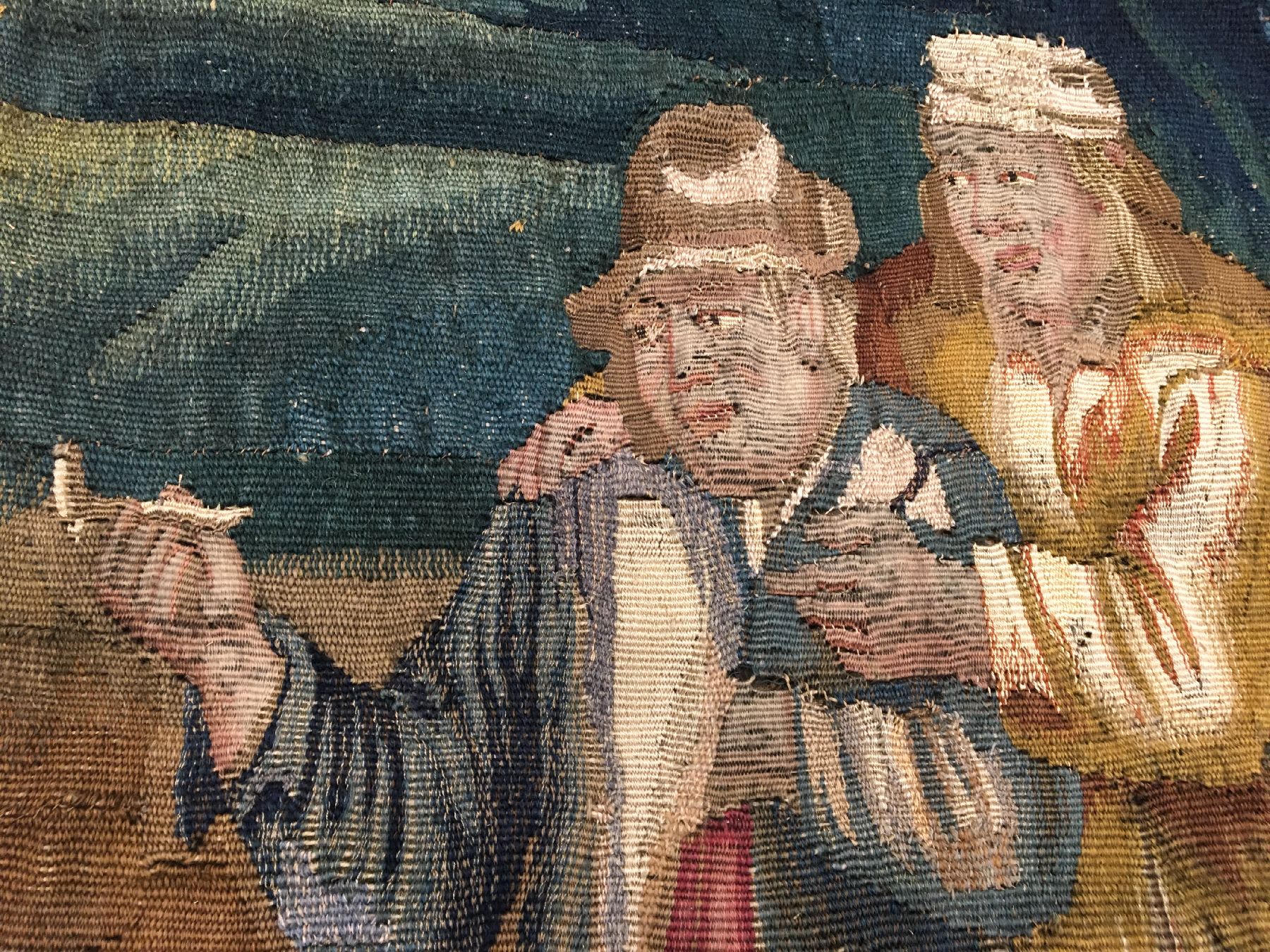 Detail e: Flämische "Tapisserie" antik, Flandern, um 1700, Wolle mit Seide. Dekorative Tapisserie aus den Flämischen Werkstätten mit Waldszene ...