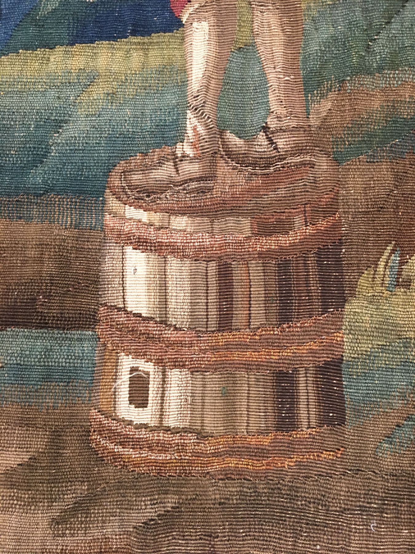 Detail g: Flämische "Tapisserie" antik, Flandern, um 1700, Wolle mit Seide. Dekorative Tapisserie aus den Flämischen Werkstätten mit Waldszene ...