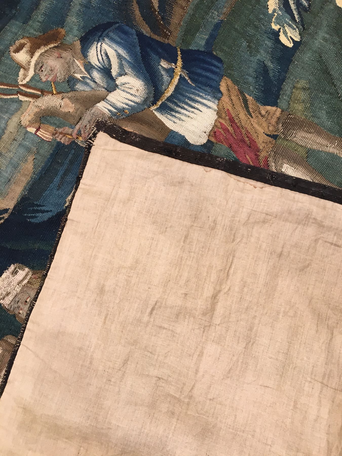 Detail i: Flämische "Tapisserie" antik, Flandern, um 1700, Wolle mit Seide. Dekorative Tapisserie aus den Flämischen Werkstätten mit Waldszene ...