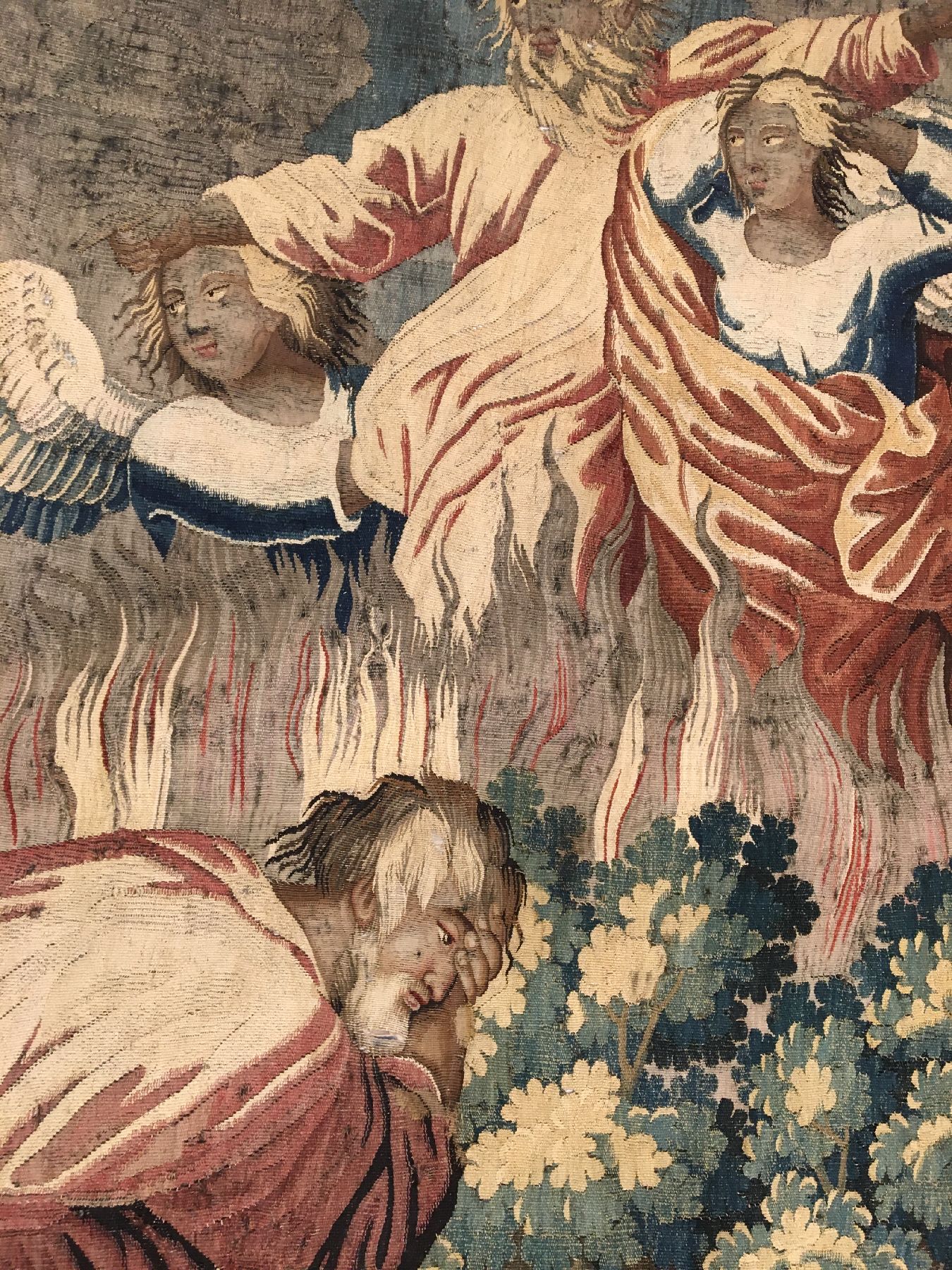 Detail b: Brüsseler "Tapisserie" antik (Fragment), Flandern, Ende 17.Jhd., Wolle mit Seide. Rare Tapisserie aus den Meisterwerkstätten in ...