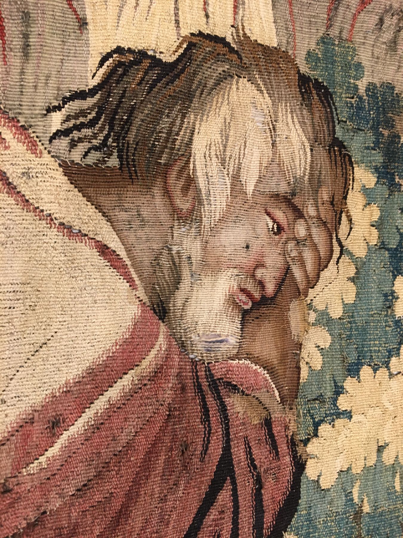 Detail c: Brüsseler "Tapisserie" antik (Fragment), Flandern, Ende 17.Jhd., Wolle mit Seide. Rare Tapisserie aus den Meisterwerkstätten in ...