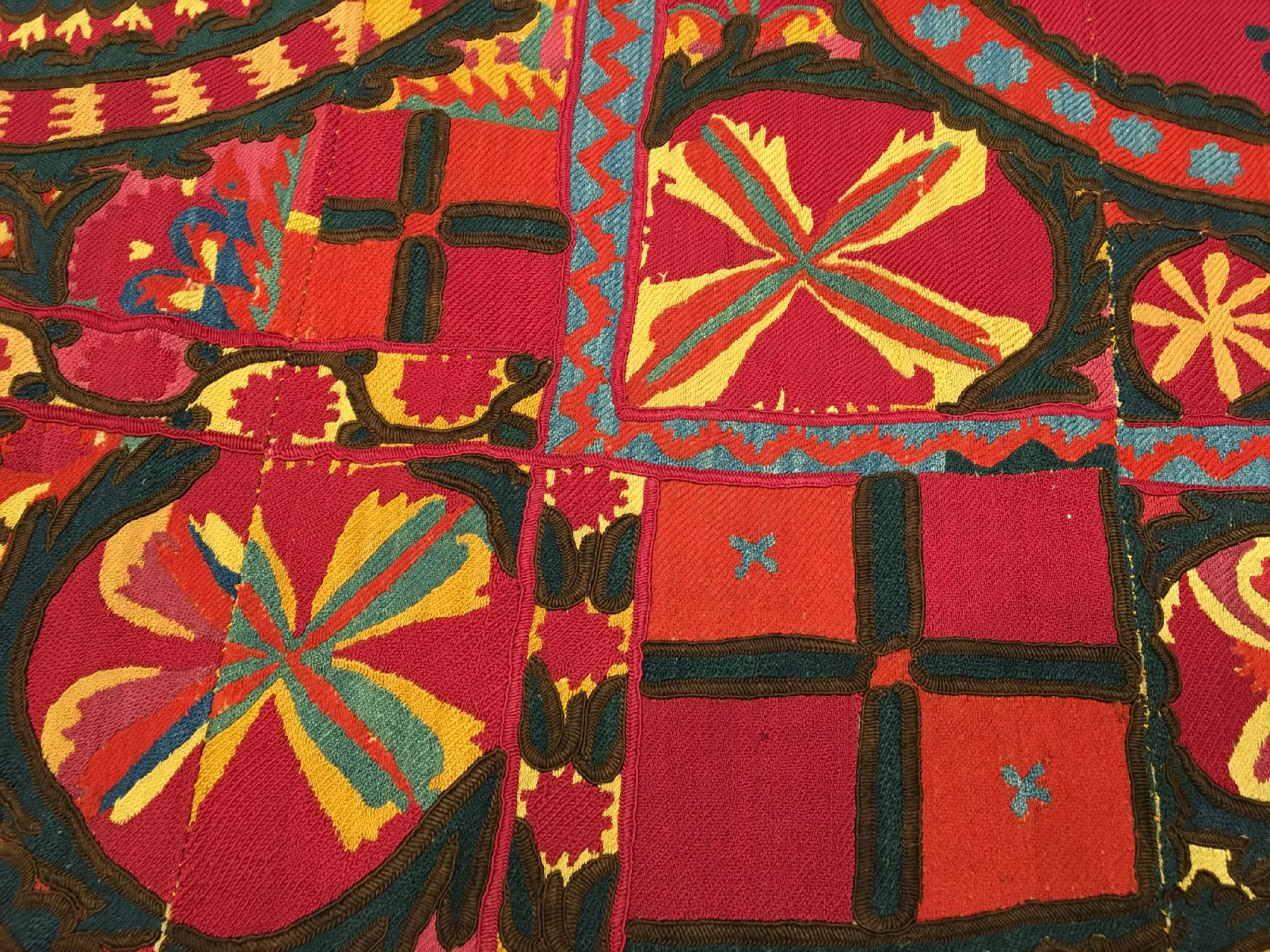 Detail e: Große Taschkent "Susani" antik, Usbekistan, Ende 19.Jhd., Seidenstickerei auf Baumwollgewebe. Großformatige Susani mit Paliak Muster und ...