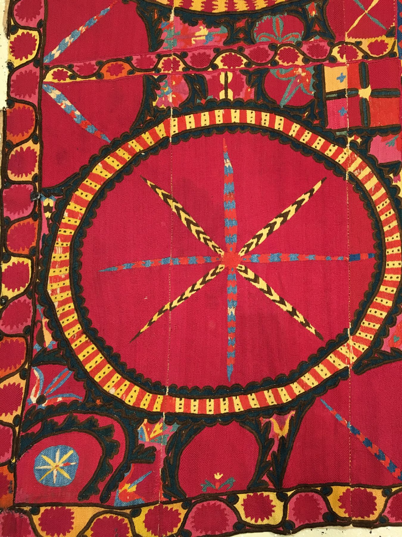 Detail f: Große Taschkent "Susani" antik, Usbekistan, Ende 19.Jhd., Seidenstickerei auf Baumwollgewebe. Großformatige Susani mit Paliak Muster und ...