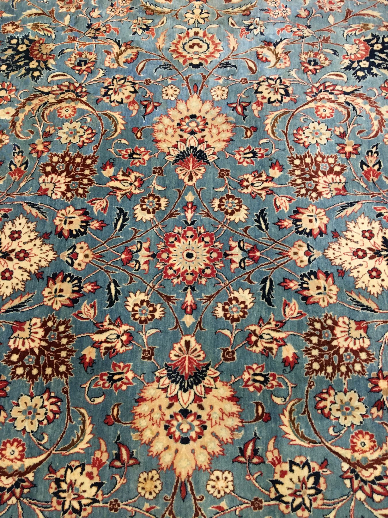 Detail d: Großer feiner Nain Tudeschk "Schloss-Palastteppich" alt, Zentralpersien, um 1930/1940, Korkwolle geknüpft auf Baumwolle. Seltener Nain ...
