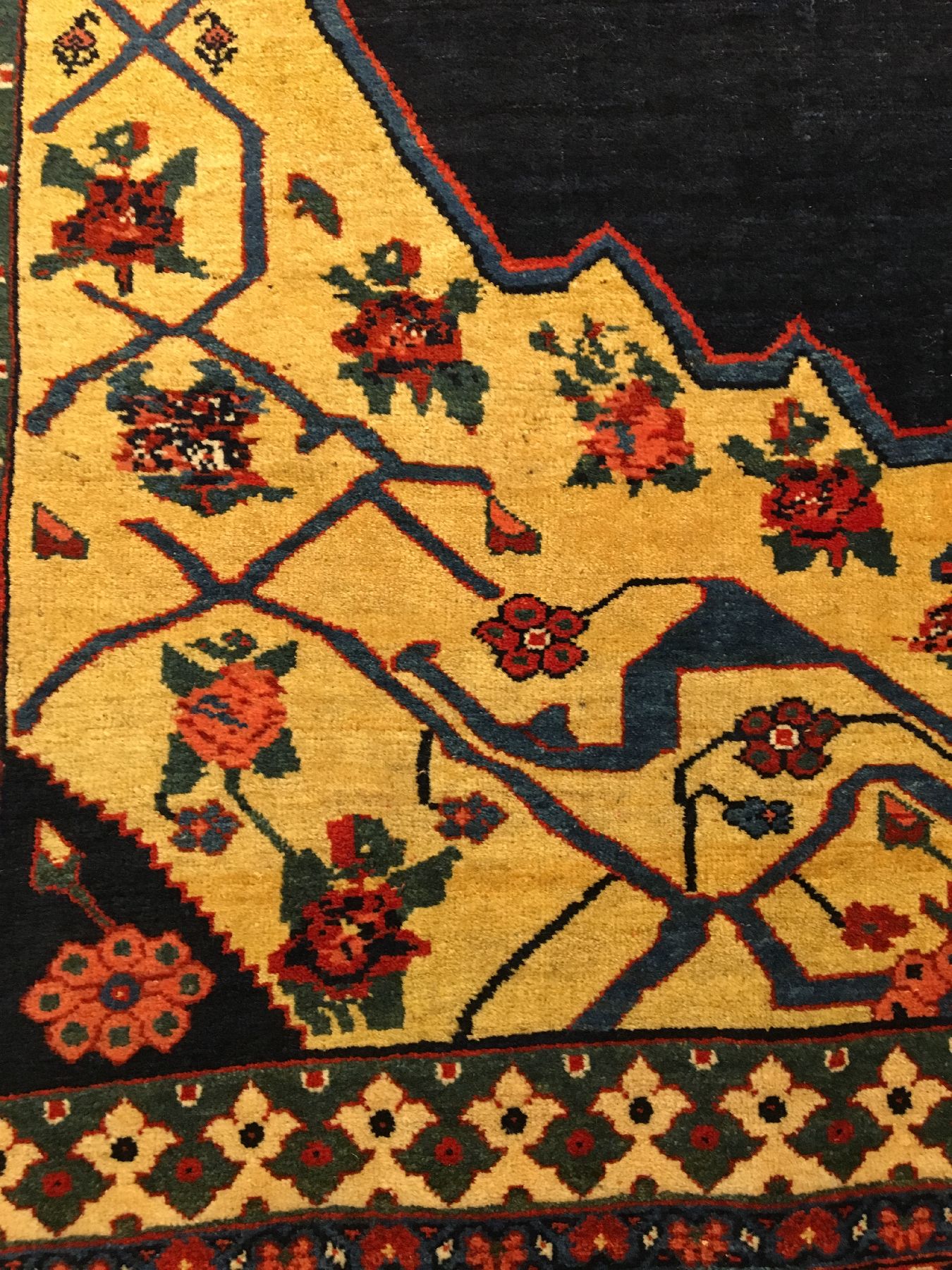 Detail f: Seltener feiner Bidjar antik, Nordwestpersien, 1.Hälfte 19.Jhd., Korkwolle geknüpft auf Wolle. Hochdekorativer Bidjar mit Medaillon und gelben ...