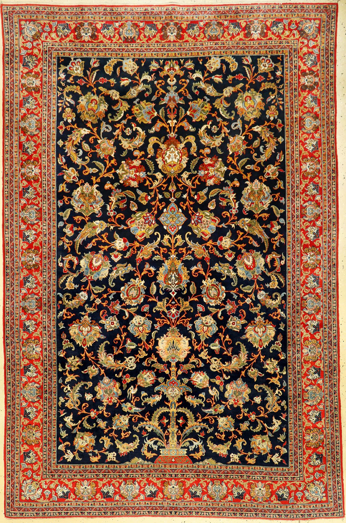 Großer feiner Ghom "Shakeri" (Part-Silk) alt (Lebensbaum), Zentralpersien, um 1940, Korkwolle mit viel Seide geknüpft auf Seide. Feiner ...