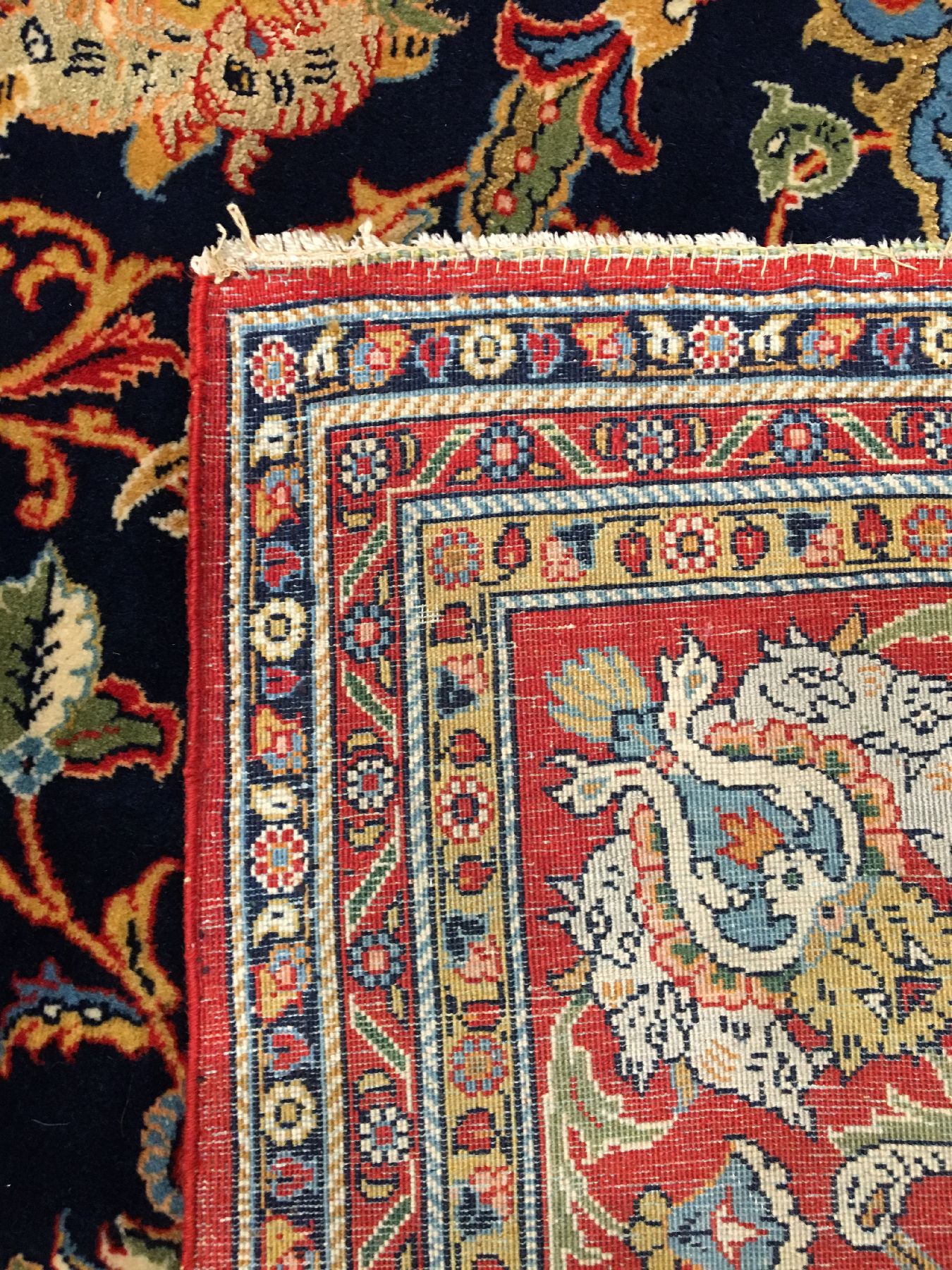 Detail h: Großer feiner Ghom "Shakeri" (Part-Silk) alt (Lebensbaum), Zentralpersien, um 1940, Korkwolle mit viel Seide geknüpft auf Seide. Feiner ...