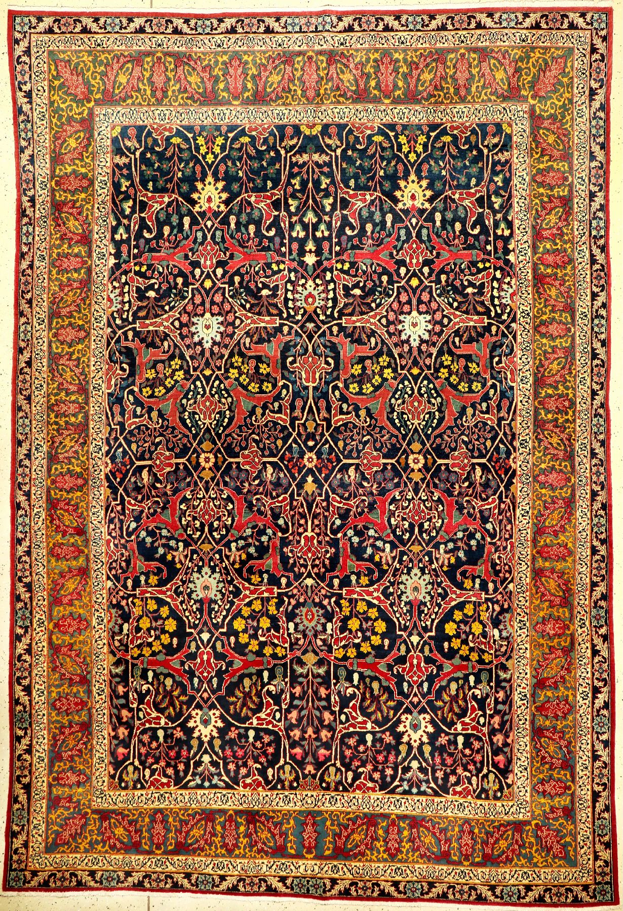 Großer feiner Teheran antik, Zentralpersien, Ende 19.Jhd., Korkwolle geknüpft auf Baumwolle. Hochdekorativer Teppich mit Arabesken allover Muster ...