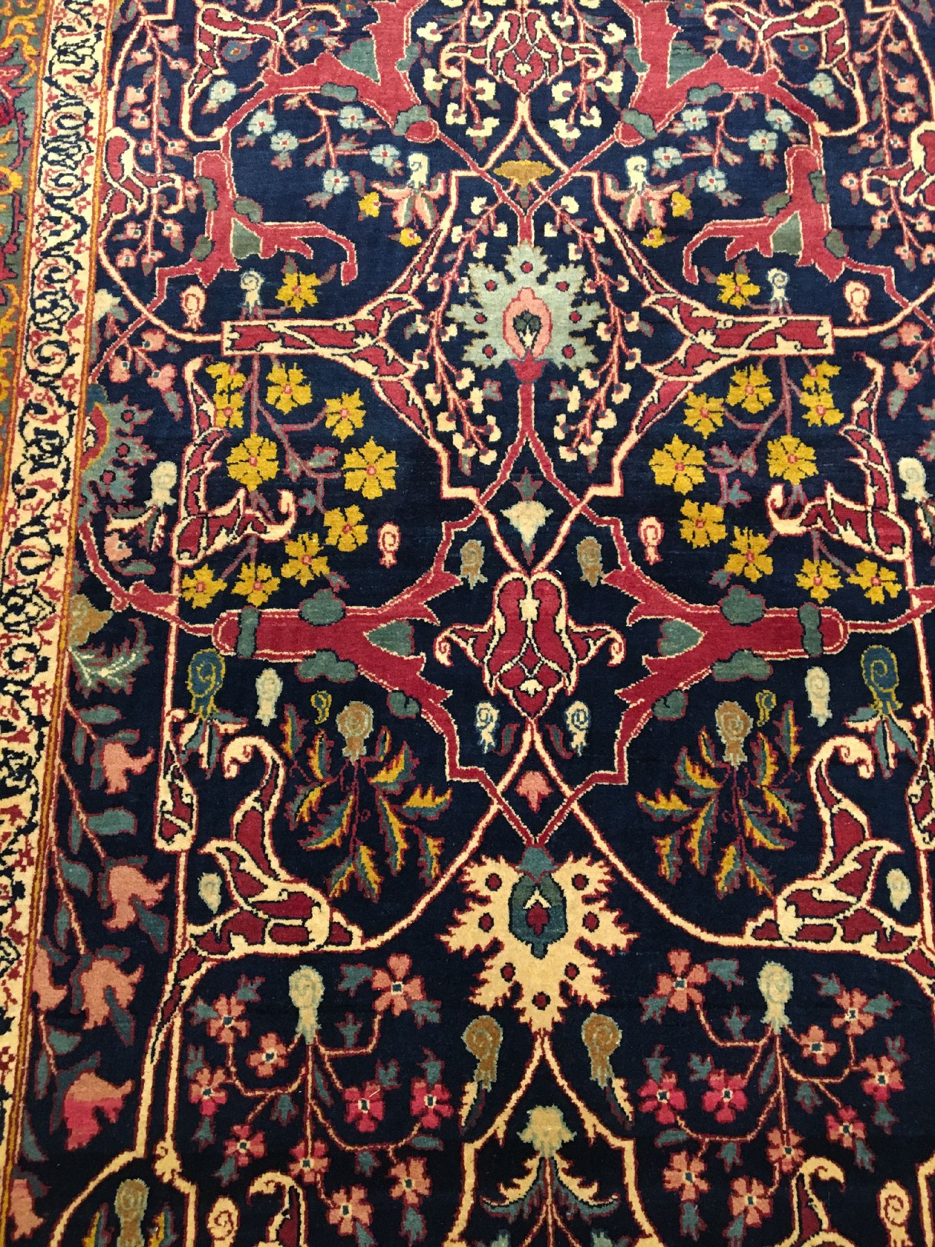 Detail e: Großer feiner Teheran antik, Zentralpersien, Ende 19.Jhd., Korkwolle geknüpft auf Baumwolle. Hochdekorativer Teppich mit Arabesken allover Muster ...