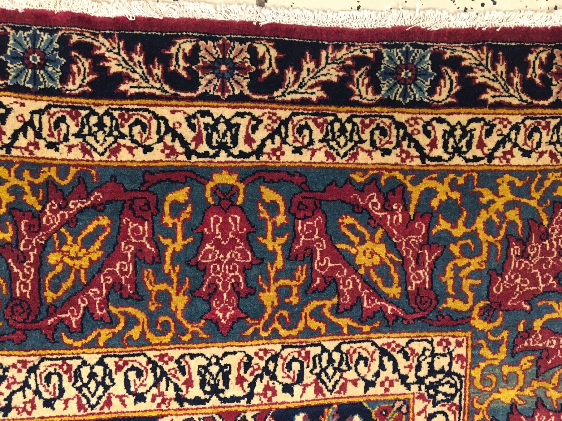 Detail g: Großer feiner Teheran antik, Zentralpersien, Ende 19.Jhd., Korkwolle geknüpft auf Baumwolle. Hochdekorativer Teppich mit Arabesken allover Muster ...