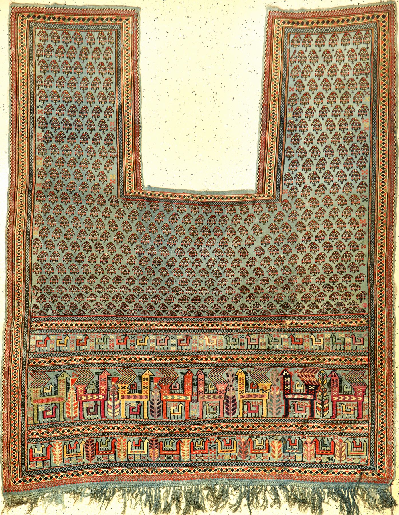 Seltene feine Azeri "Pferdedecke" antik, Kaukasus Azerbaijan, 19.Jhd., Wolle gewebt in Verneh-Technik auf Wolle. Himmelblaue Pferdedecke ...