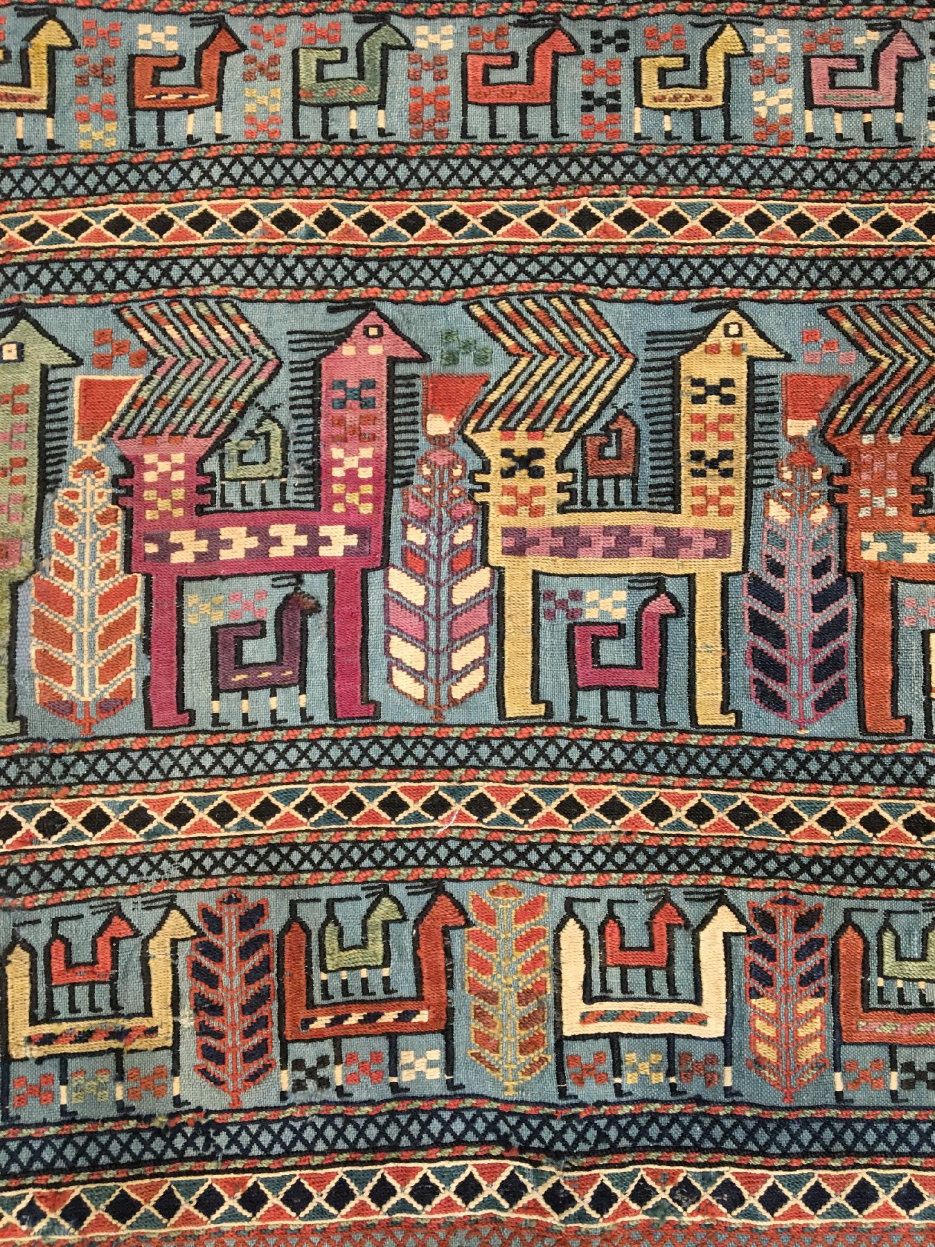 Detail f: Seltene feine Azeri "Pferdedecke" antik, Kaukasus Azerbaijan, 19.Jhd., Wolle gewebt in Verneh-Technik auf Wolle. Himmelblaue Pferdedecke ...
