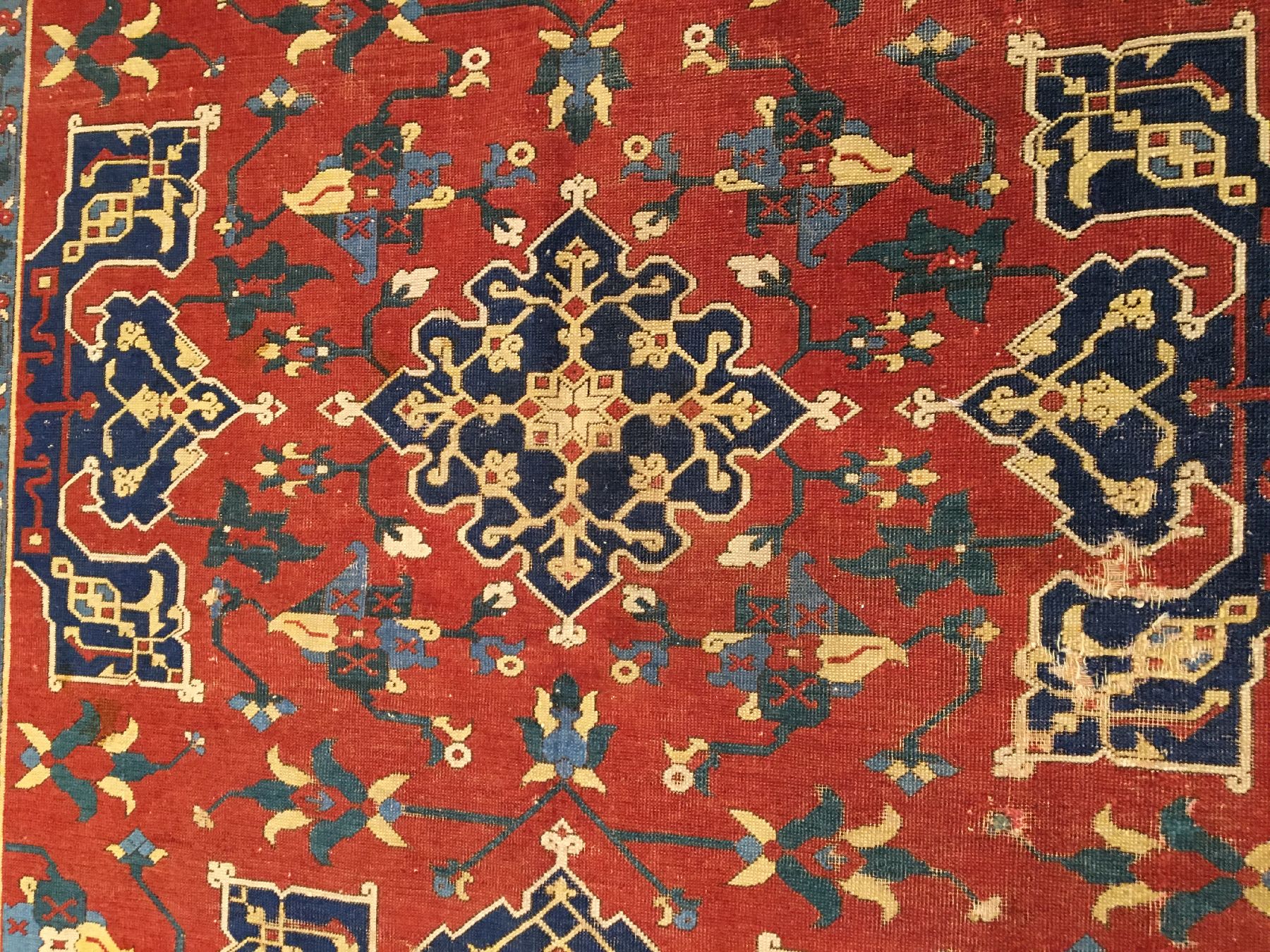 Detail d: Stern Uschak antik, Westanatolien, frühes 19.Jhd., Wolle geknüpft auf Wolle. Seltener Stern Teppich aus den Werkstätten in Westanatoliens aus dem ...