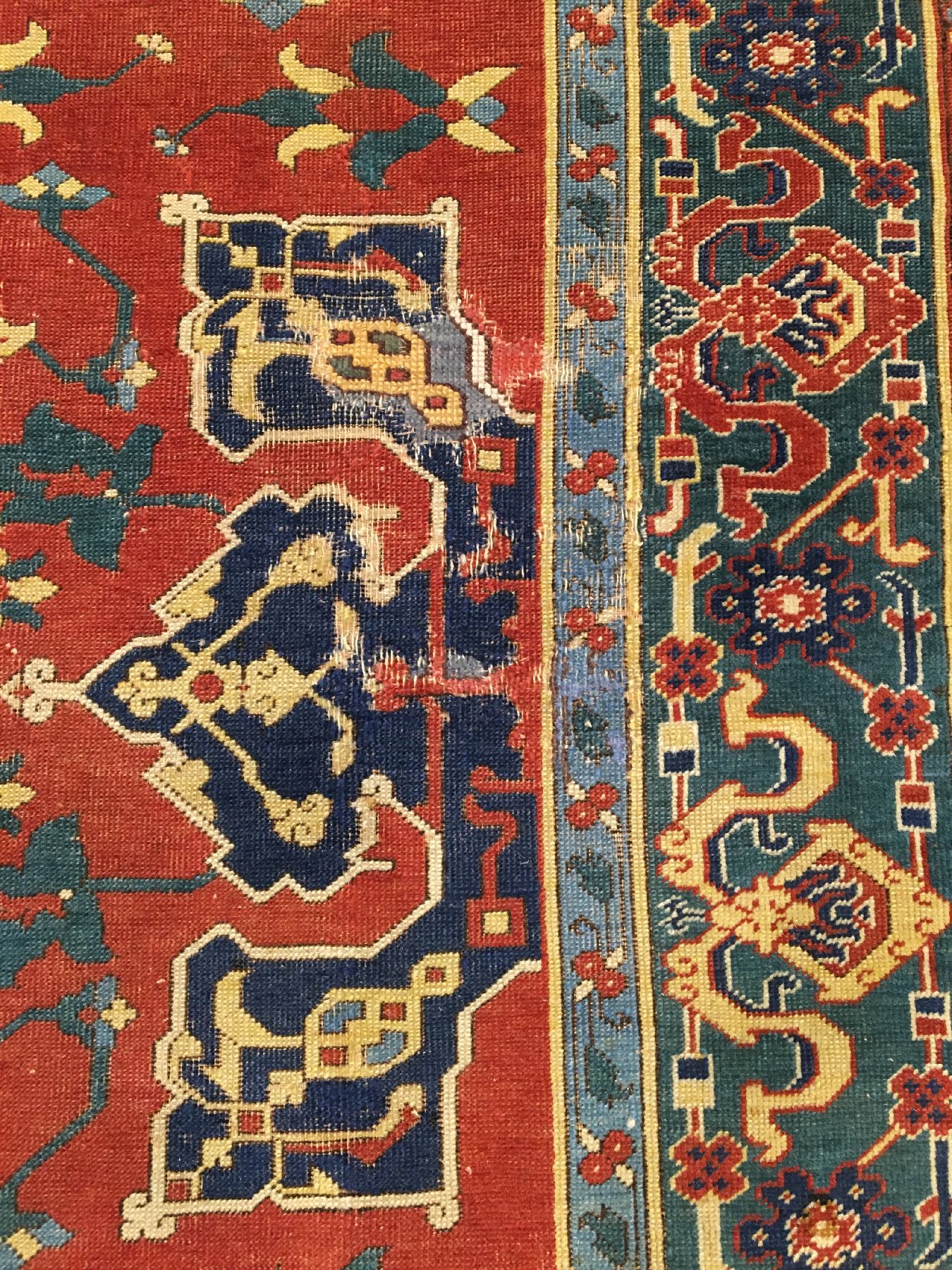 Detail f: Stern Uschak antik, Westanatolien, frühes 19.Jhd., Wolle geknüpft auf Wolle. Seltener Stern Teppich aus den Werkstätten in Westanatoliens aus dem ...