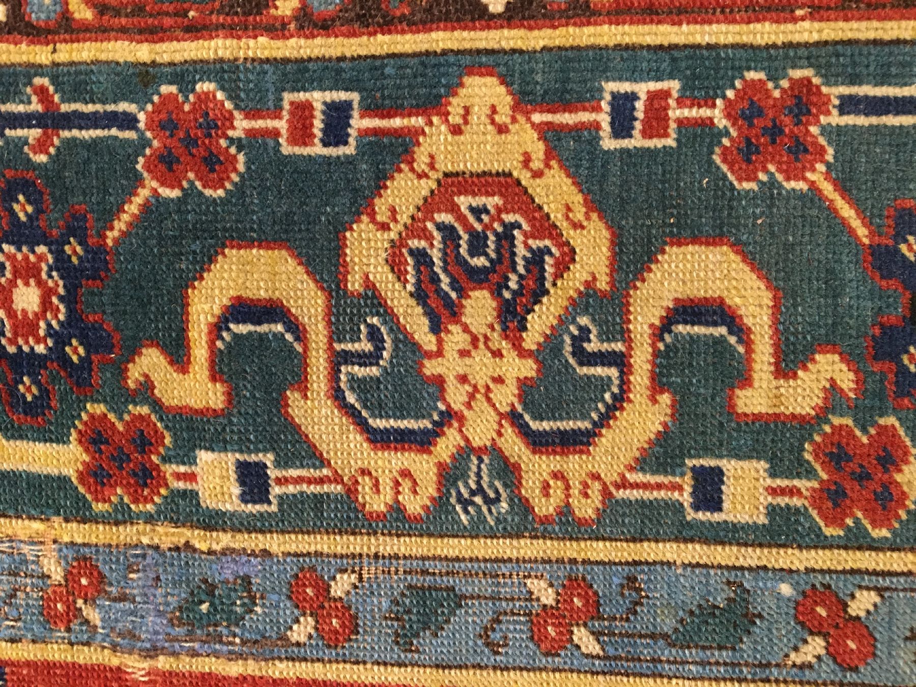 Detail g: Stern Uschak antik, Westanatolien, frühes 19.Jhd., Wolle geknüpft auf Wolle. Seltener Stern Teppich aus den Werkstätten in Westanatoliens aus dem ...