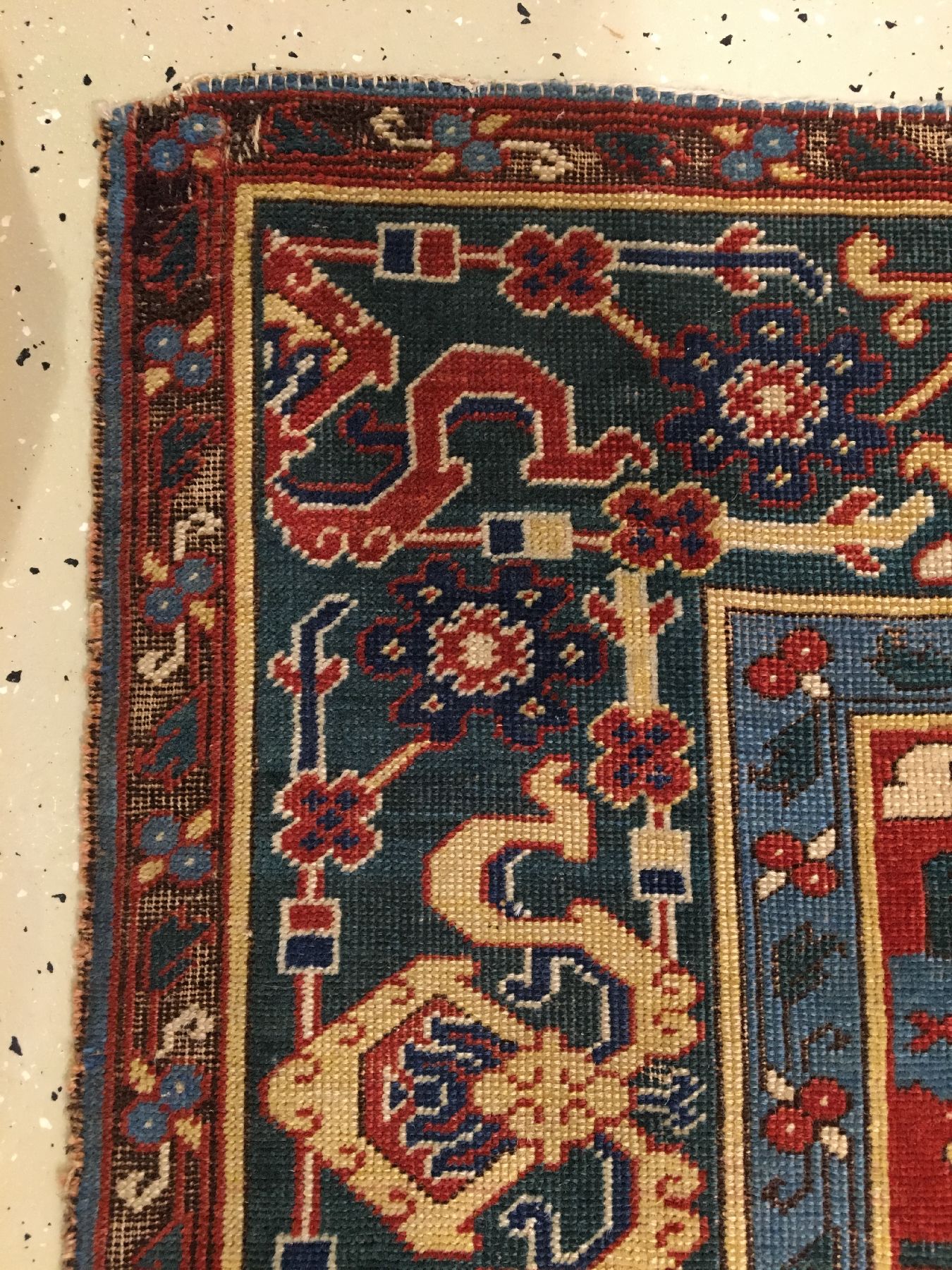 Detail h: Stern Uschak antik, Westanatolien, frühes 19.Jhd., Wolle geknüpft auf Wolle. Seltener Stern Teppich aus den Werkstätten in Westanatoliens aus dem ...