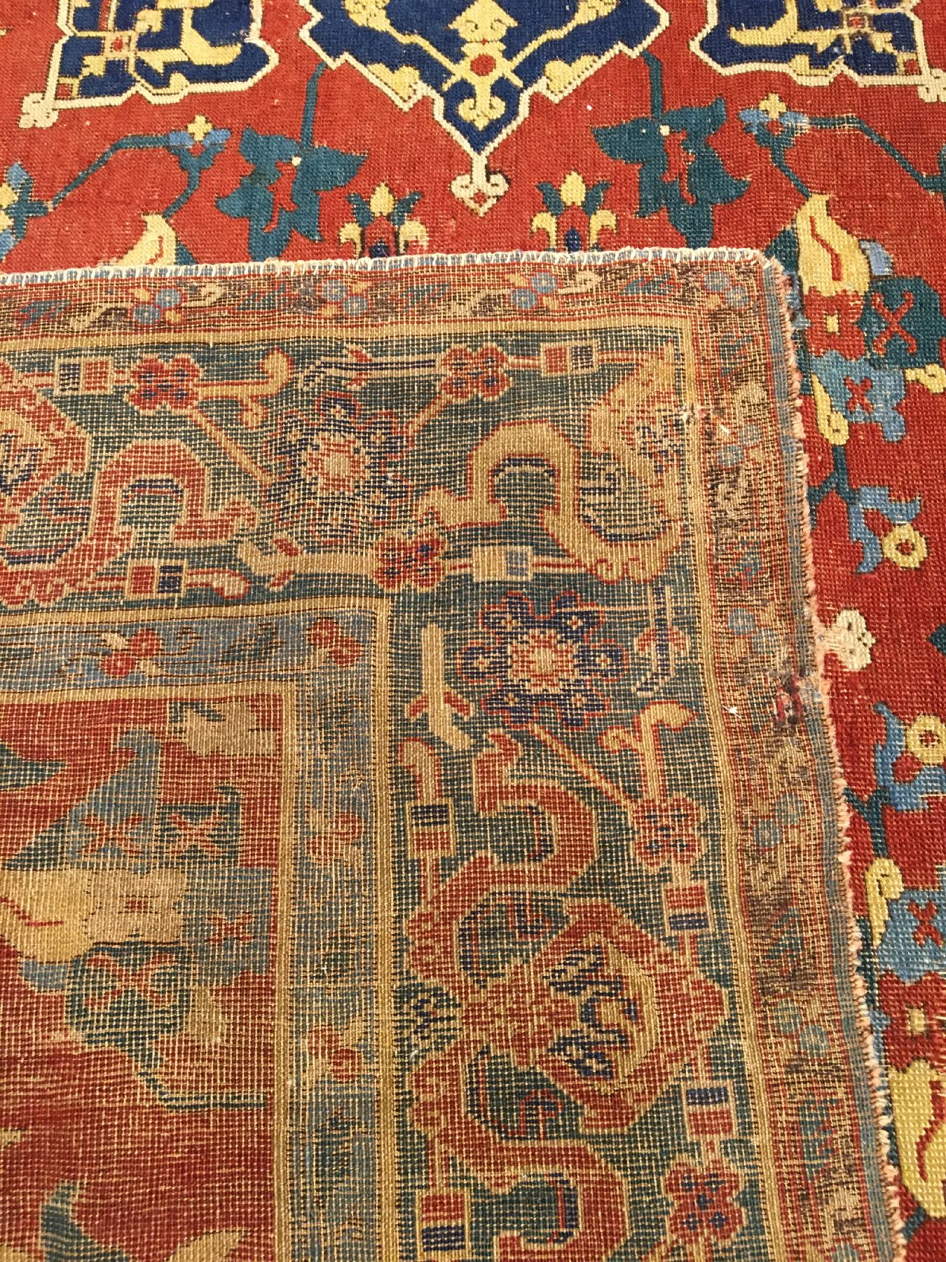 Detail i: Stern Uschak antik, Westanatolien, frühes 19.Jhd., Wolle geknüpft auf Wolle. Seltener Stern Teppich aus den Werkstätten in Westanatoliens aus dem ...