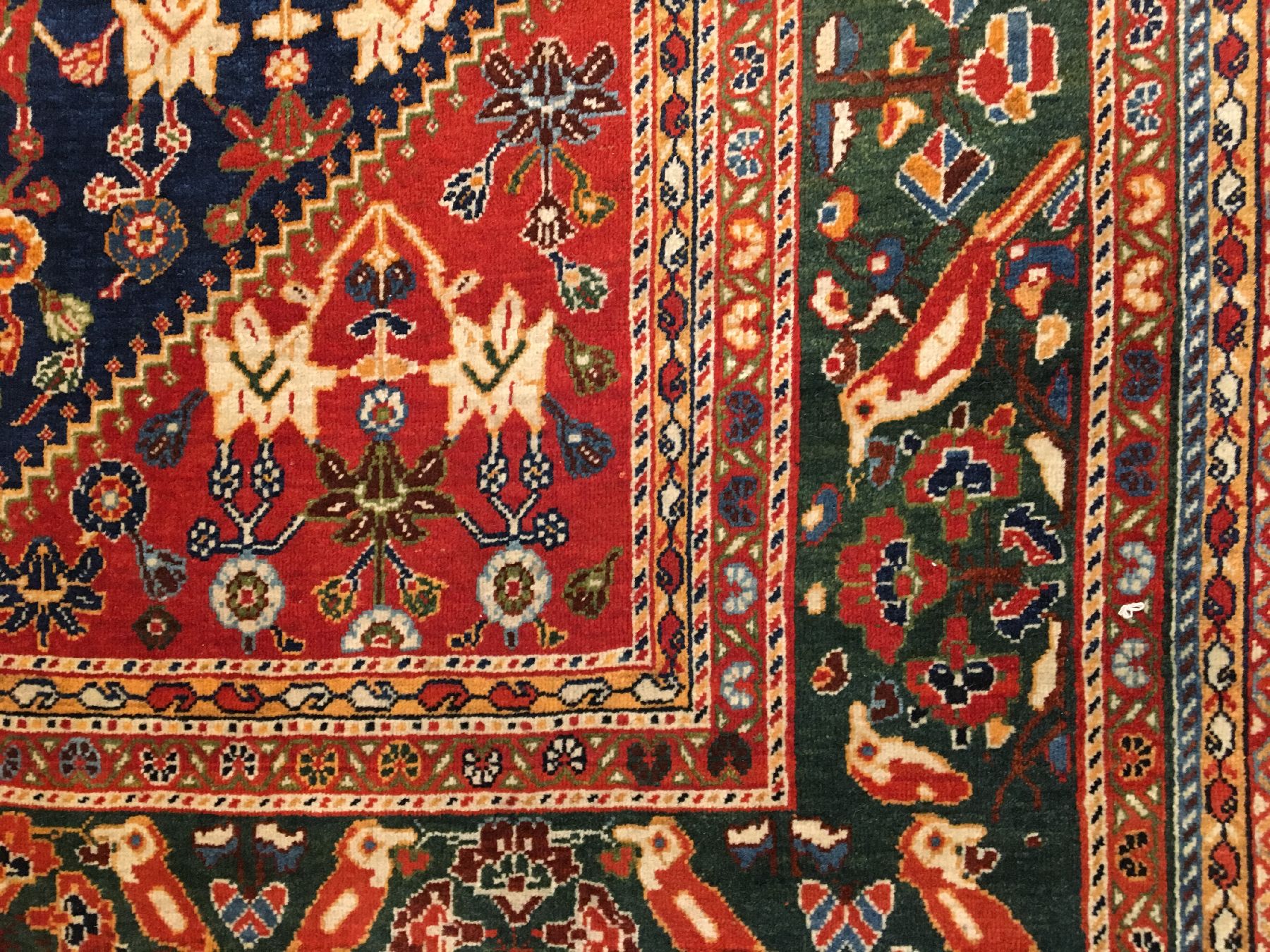Detail e: Feiner Gaschgai "Gaschguli" antik, Südwestpersien Fars-Gebiet, Ende 19.Jhd., Wolle geknüpft auf Wolle. Feiner Knüpfteppich des ...