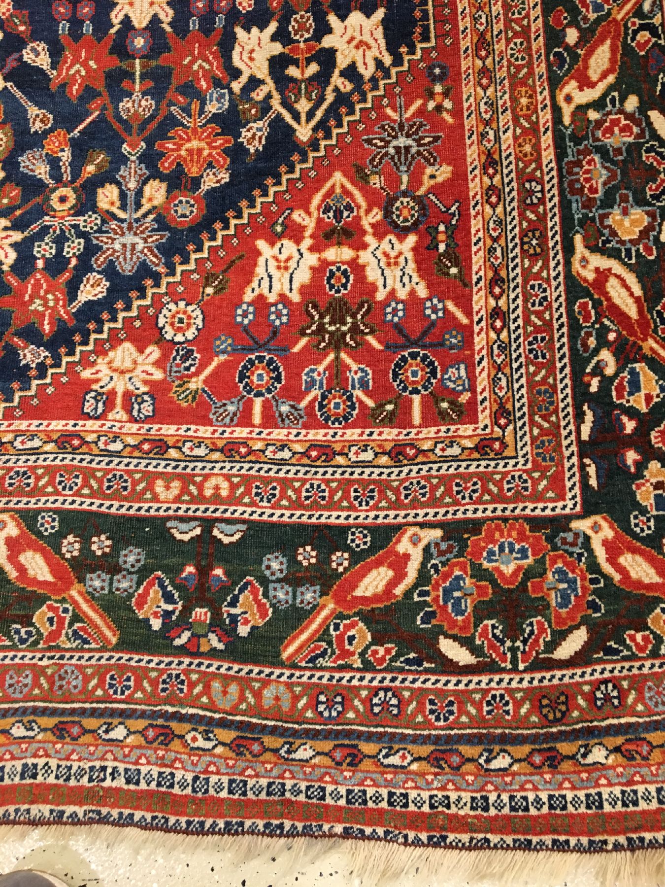 Detail g: Feiner Gaschgai "Gaschguli" antik, Südwestpersien Fars-Gebiet, Ende 19.Jhd., Wolle geknüpft auf Wolle. Feiner Knüpfteppich des ...