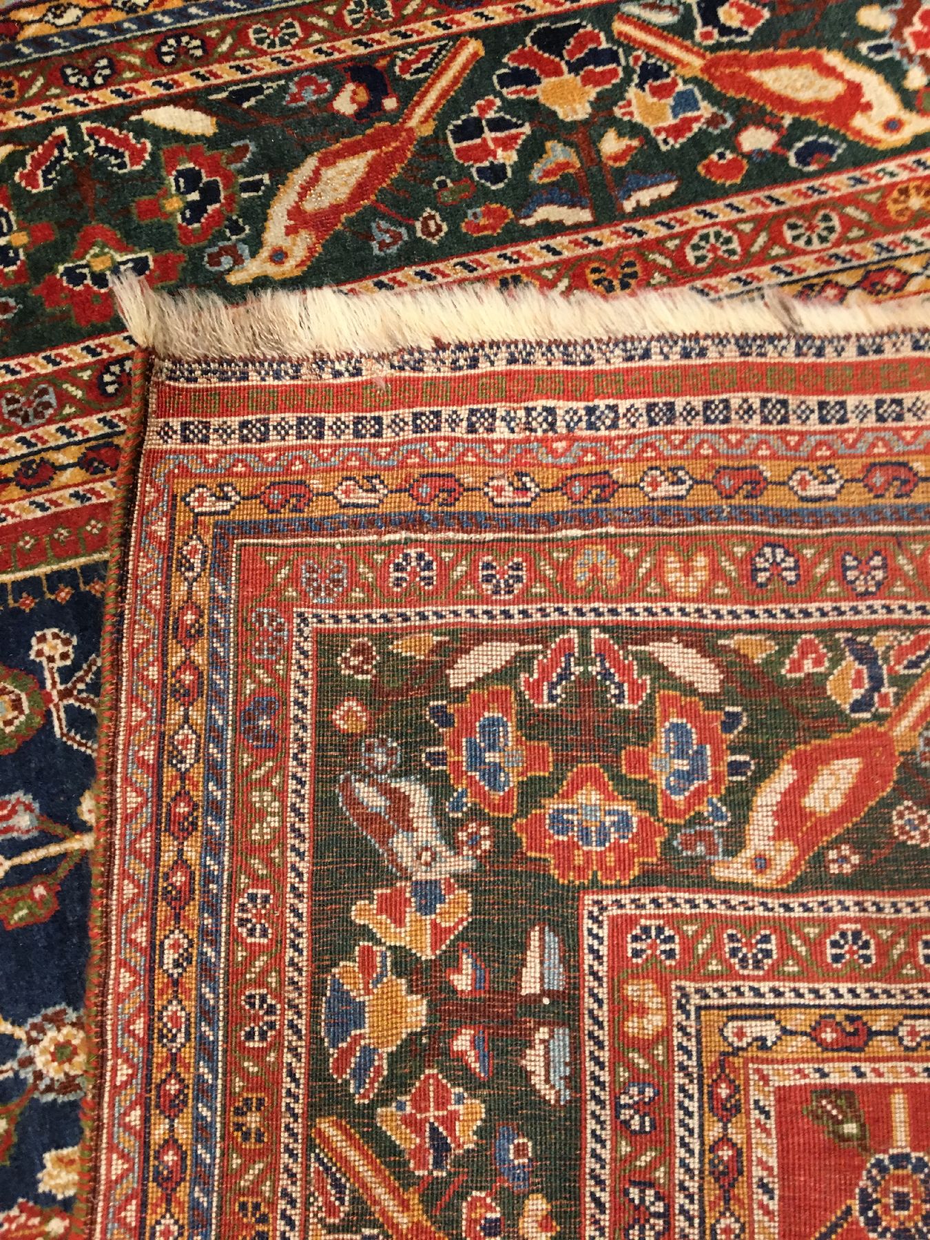 Detail i: Feiner Gaschgai "Gaschguli" antik, Südwestpersien Fars-Gebiet, Ende 19.Jhd., Wolle geknüpft auf Wolle. Feiner Knüpfteppich des ...