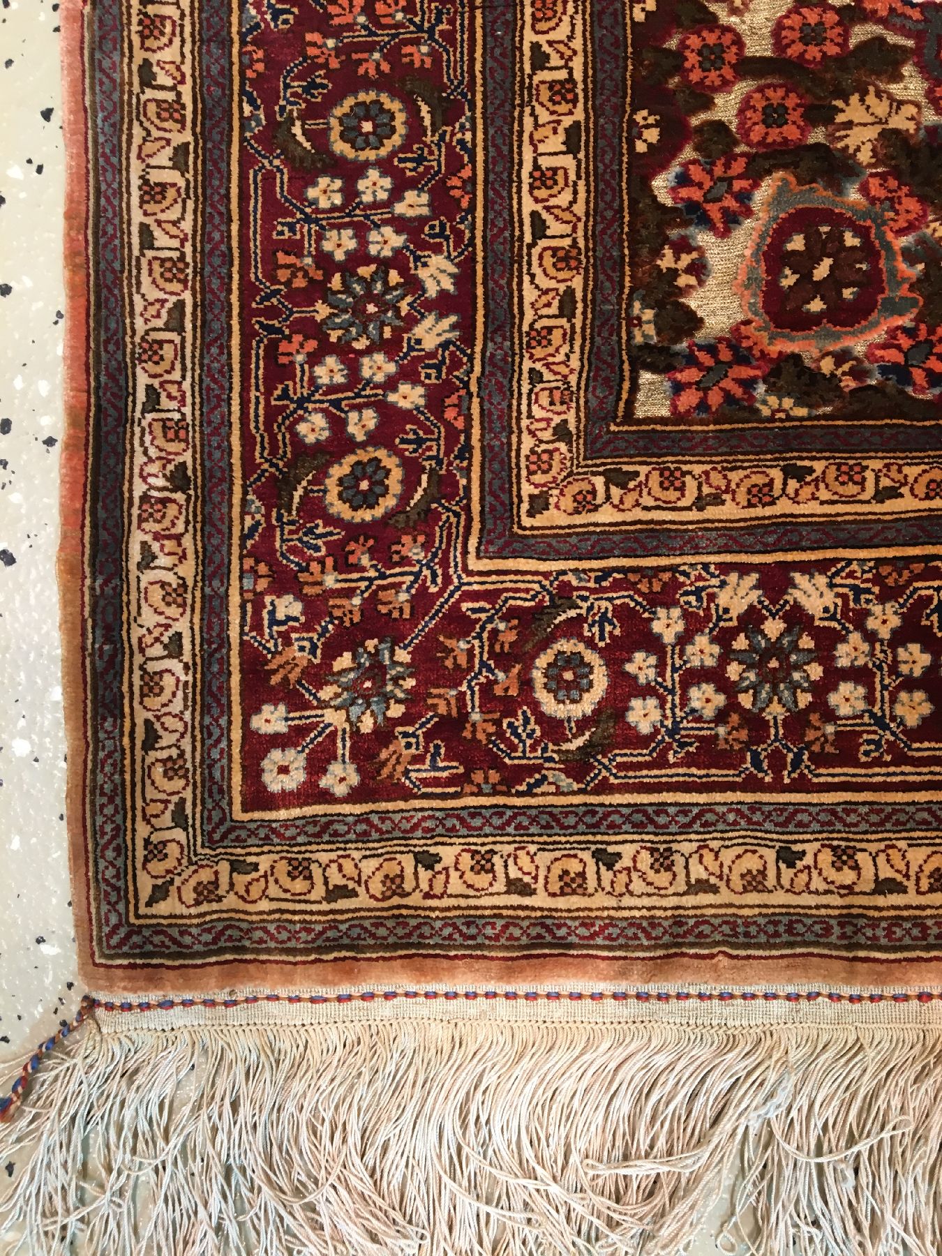 Detail f: Feiner metallbroschierter Seiden Hereke alt (Signiert), Türkei, um 1960, reine Naturseide mit Metallbrokat. Eleganter Seiden Hereke im Stile der ...