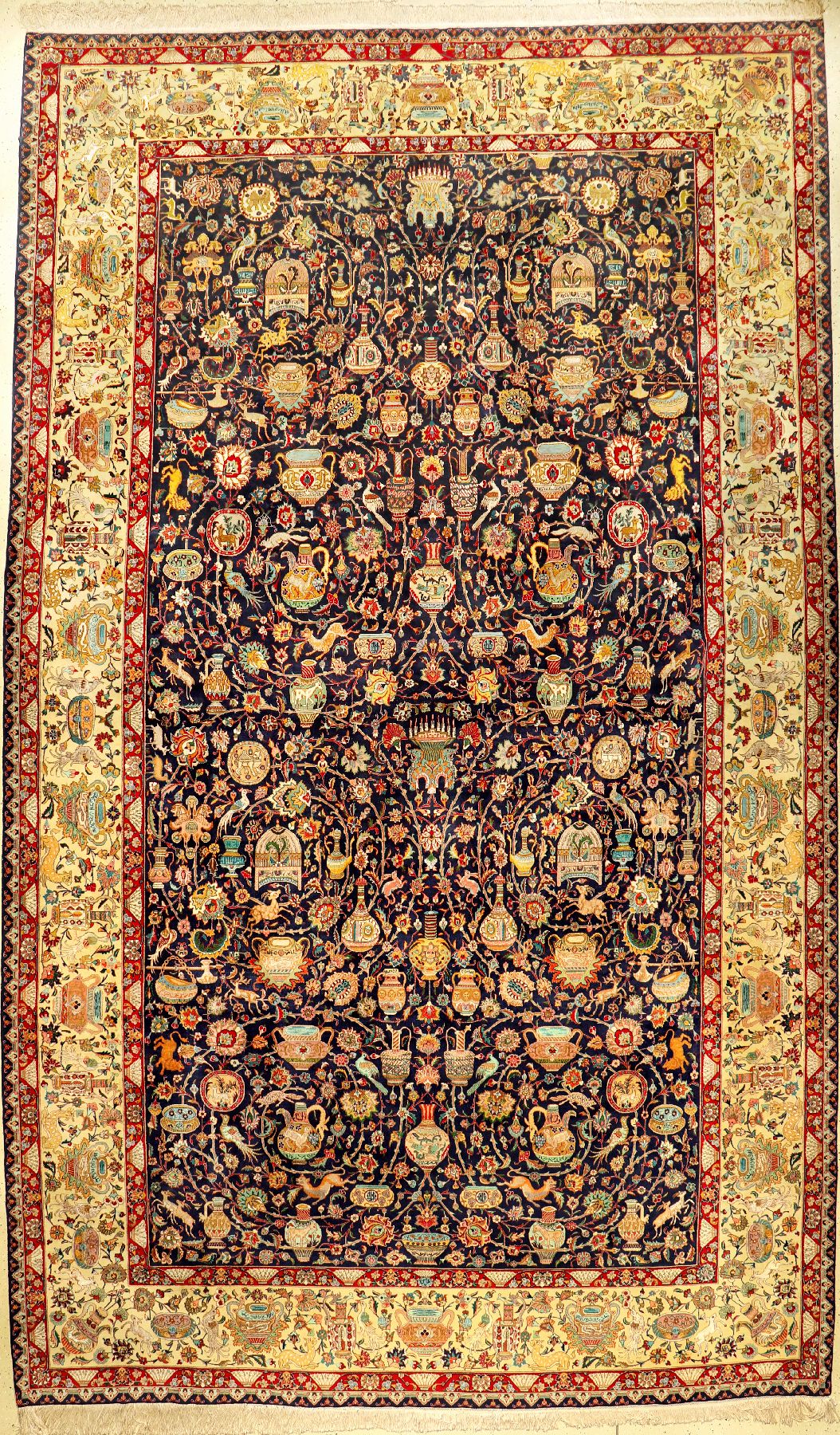 Großer feiner Täbriz "Palasi" (Part-Silk) "Schloss-Palastteppich" alt "Vasenteppich" (Signiert) "50 RAJ" ...