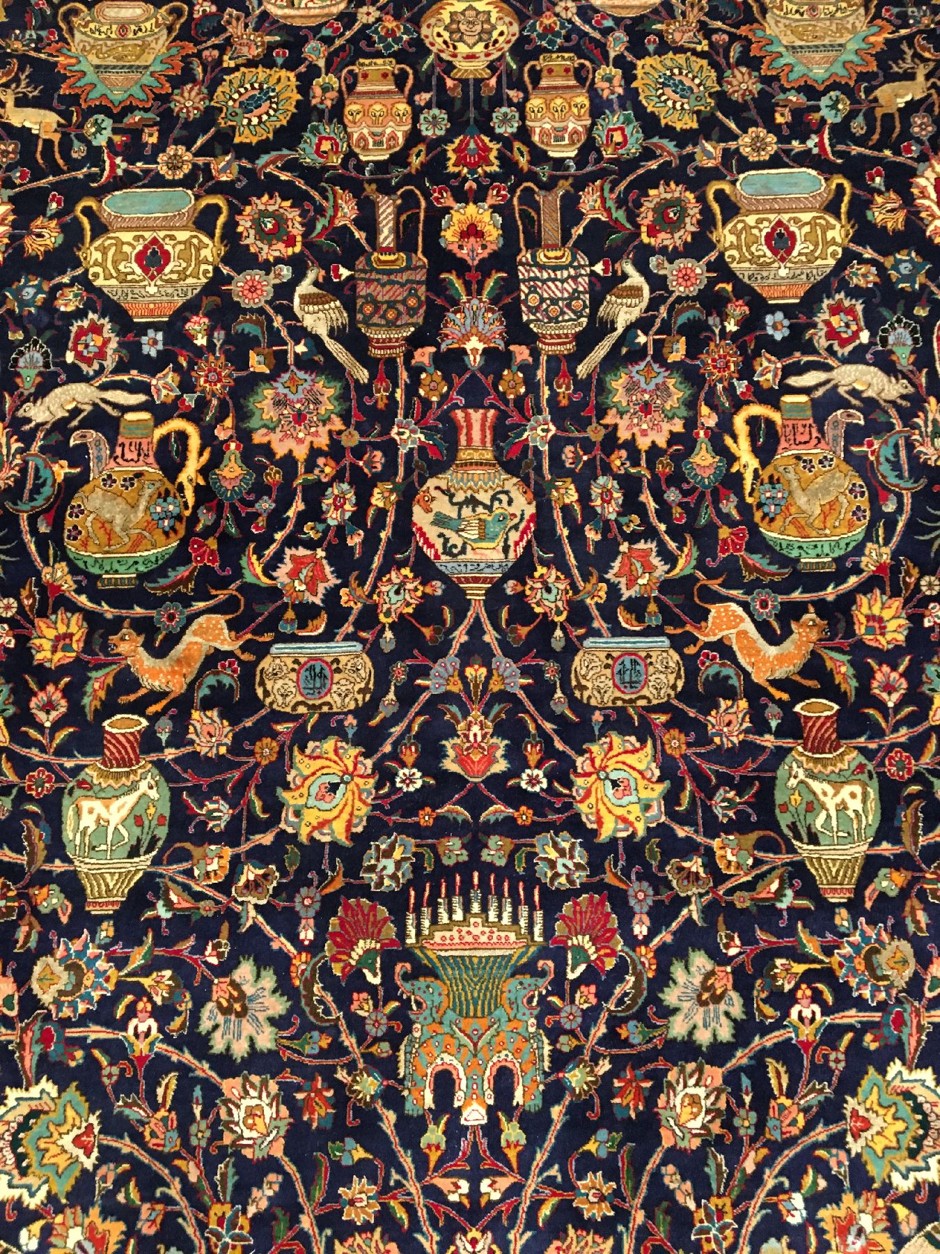 Detail d: Großer feiner Täbriz "Palasi" (Part-Silk) "Schloss-Palastteppich" alt "Vasenteppich" (Signiert) "50 RAJ" ...