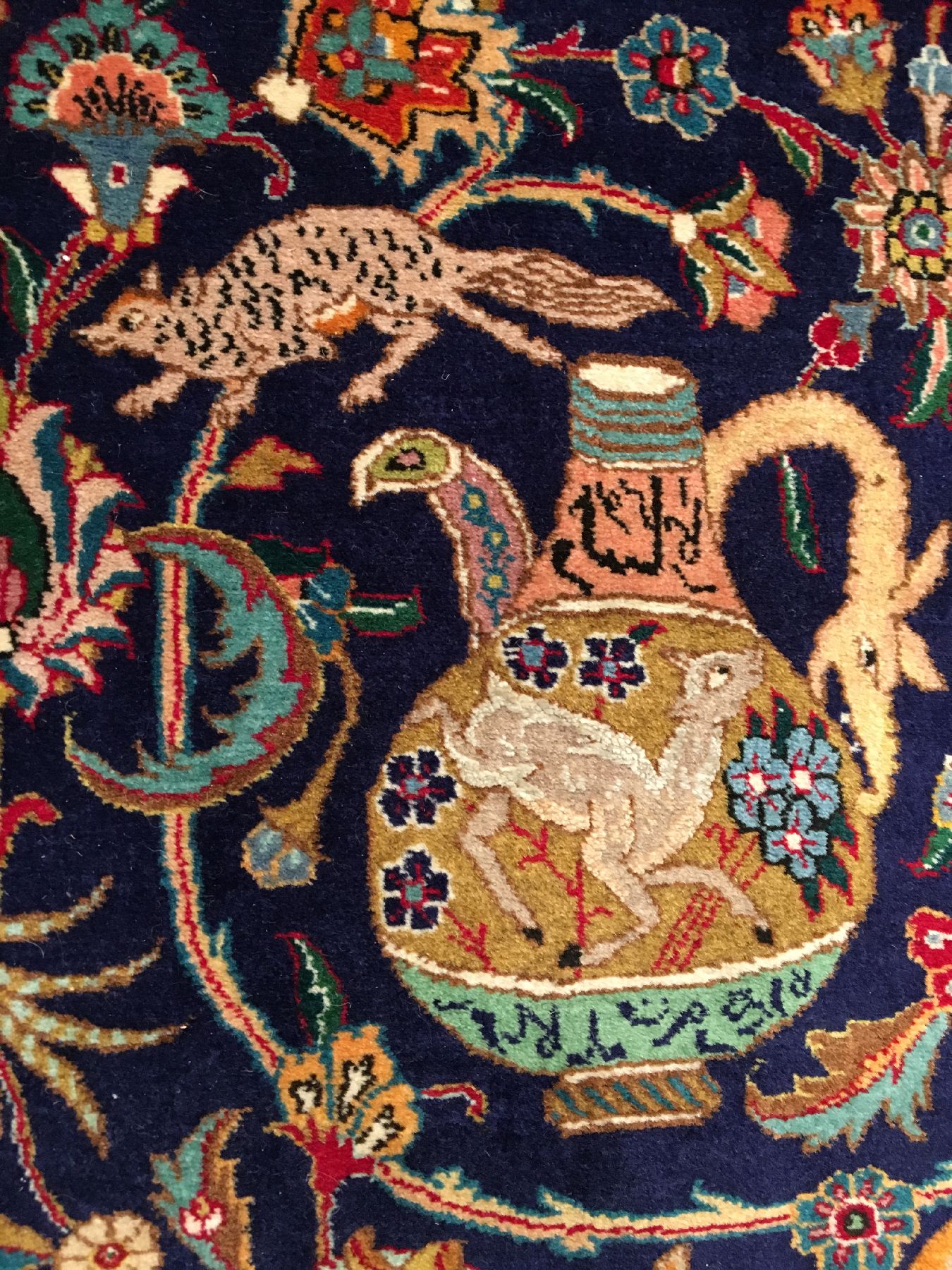 Detail g: Großer feiner Täbriz "Palasi" (Part-Silk) "Schloss-Palastteppich" alt "Vasenteppich" (Signiert) "50 RAJ" ...