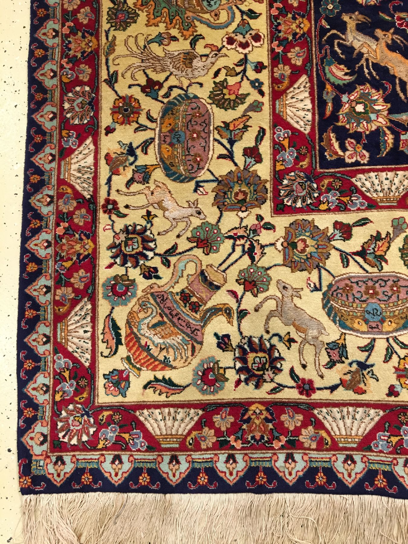 Detail h: Großer feiner Täbriz "Palasi" (Part-Silk) "Schloss-Palastteppich" alt "Vasenteppich" (Signiert) "50 RAJ" ...