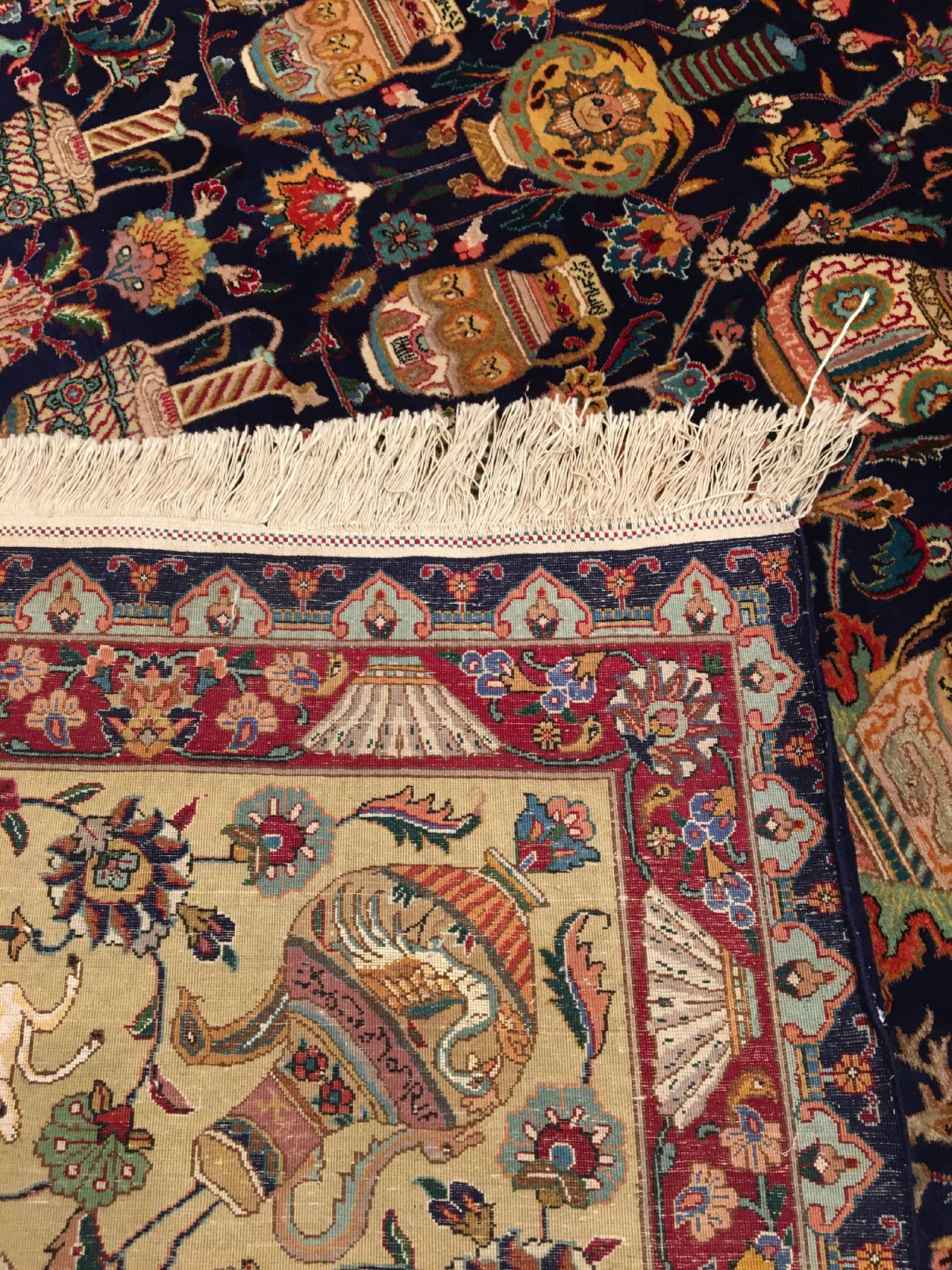 Detail i: Großer feiner Täbriz "Palasi" (Part-Silk) "Schloss-Palastteppich" alt "Vasenteppich" (Signiert) "50 RAJ" ...