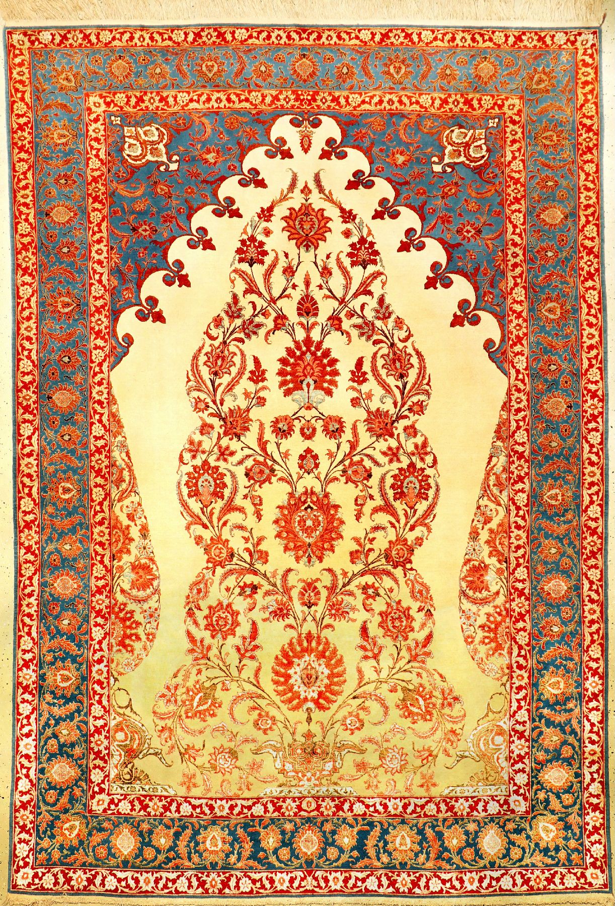 Seltener großer feiner Teheran "Part-Silk" alt, Zentralpersien, um 1940, Korkwolle mitviel Seide geknüpft auf Baumwolle. Hochdekorativer ...
