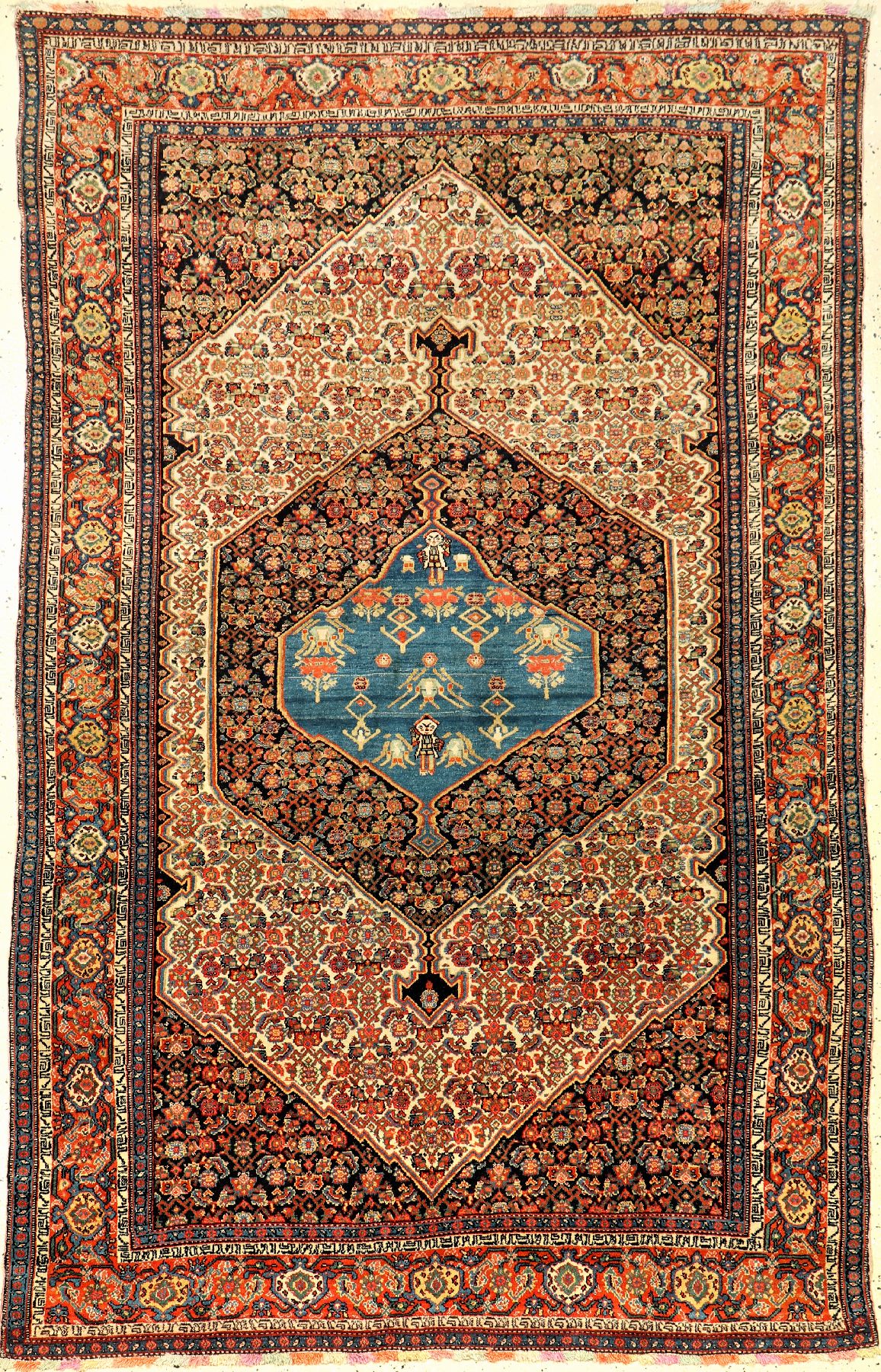 Feiner Senneh "Multicolor-Haftrang" antik (Mehrfarbige Seidenkette), Nordwestpersien, Ende 19.Jhd., Korkwolle geknüpft auf bunte ...