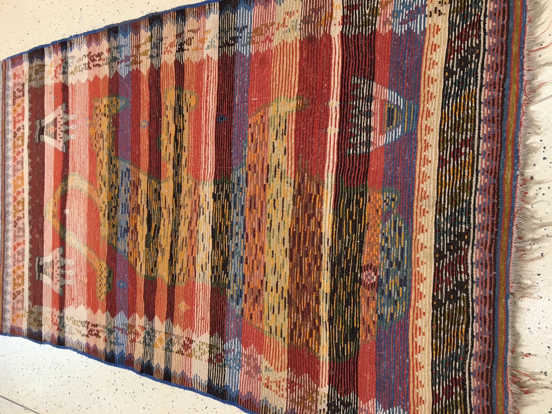 Detail g: Gaschgai "Löwen-Gabbeh" antik (Rückseite mit Mohamarat Regenbogen Muster), Südwestpersien, Ende 19.Jhd., Wolle geknüpft auf Wolle. Ein ...