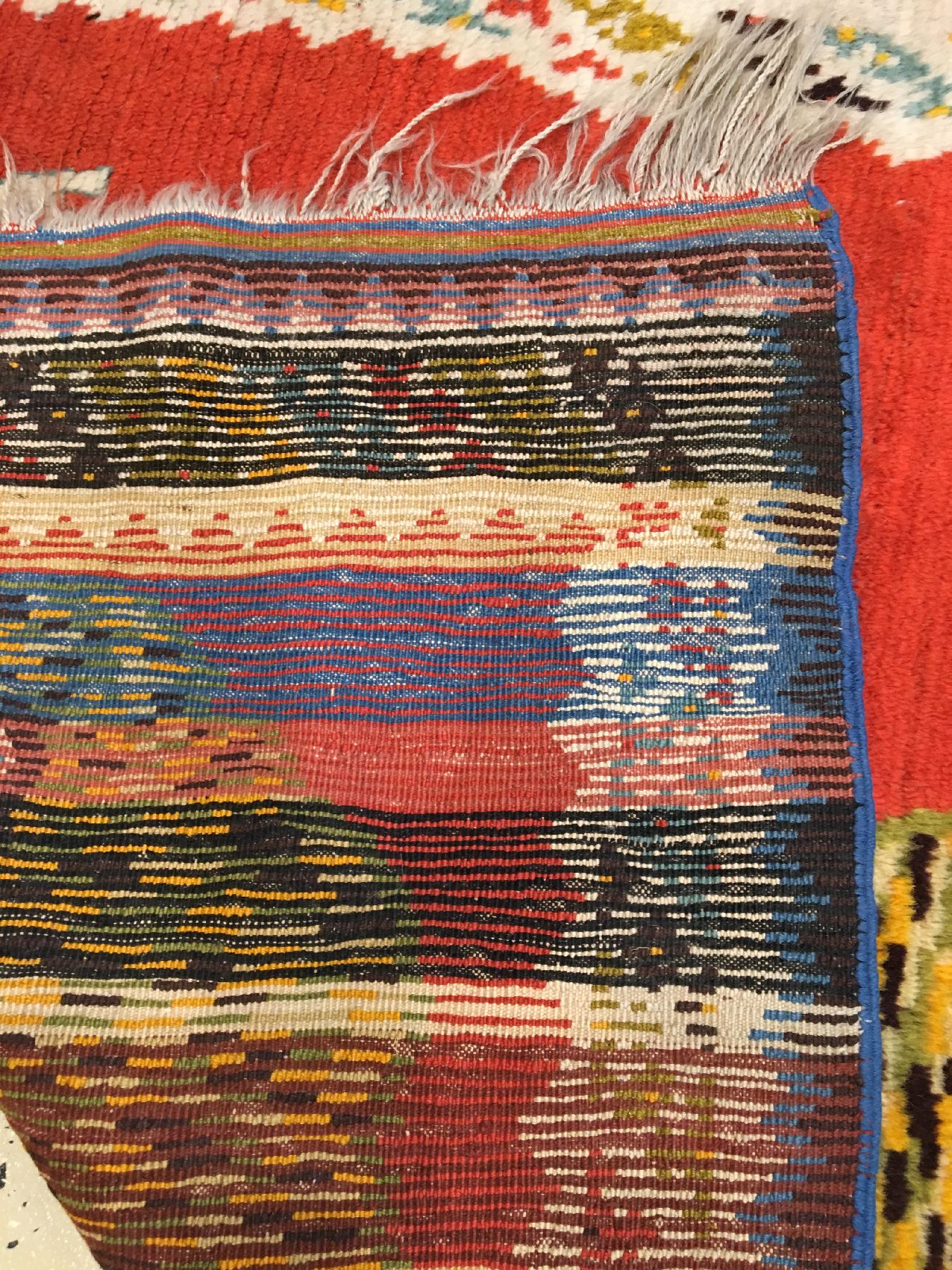 Detail h: Gaschgai "Löwen-Gabbeh" antik (Rückseite mit Mohamarat Regenbogen Muster), Südwestpersien, Ende 19.Jhd., Wolle geknüpft auf Wolle. Ein ...