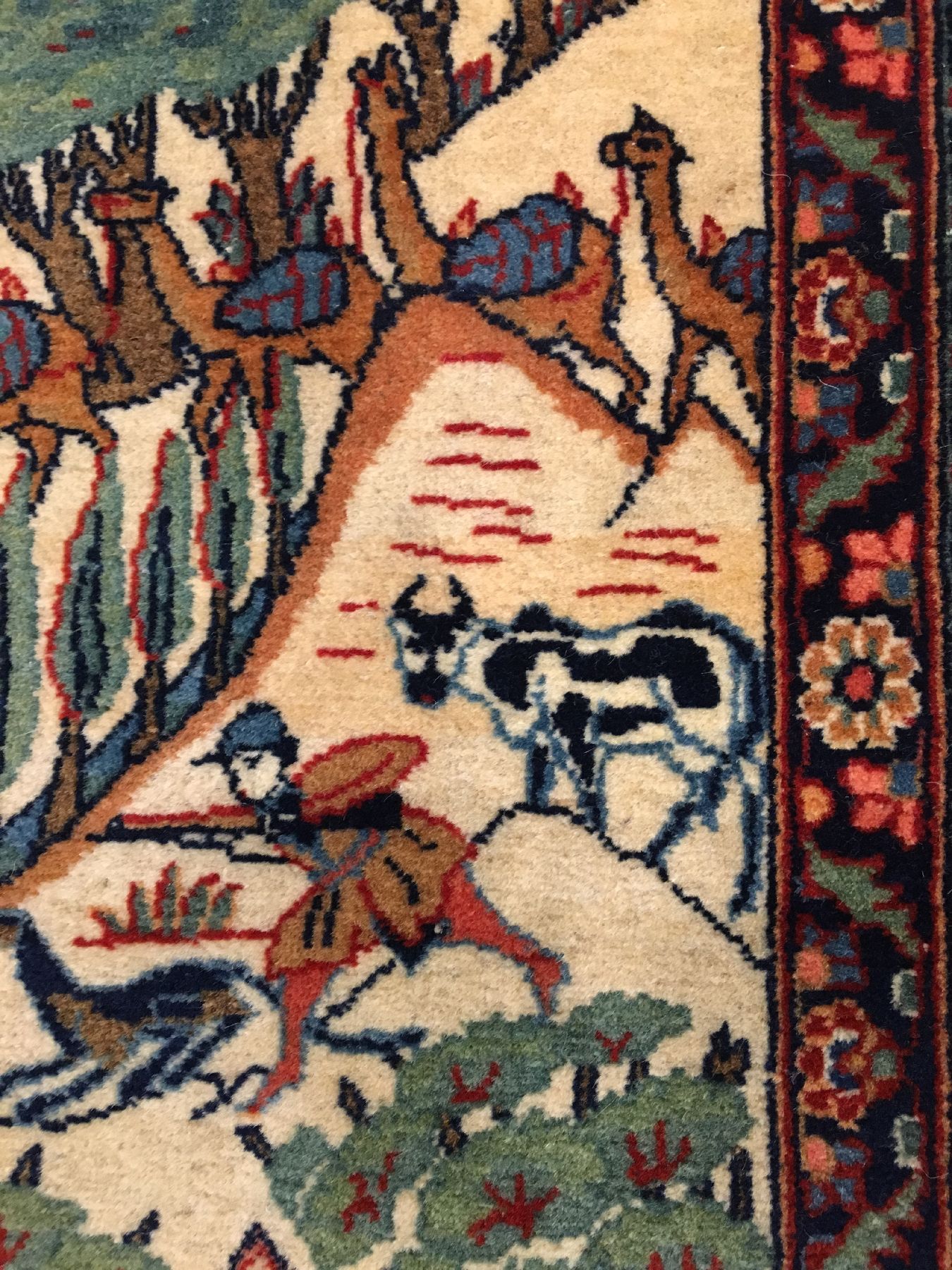 Detail f: Feiner Keschan Kork "Bildteppich" antik (Stadtszene in Keschan), Zentralpersien, um 1910, Korkwolle geknüpft auf Baumwolle. Feiner ...