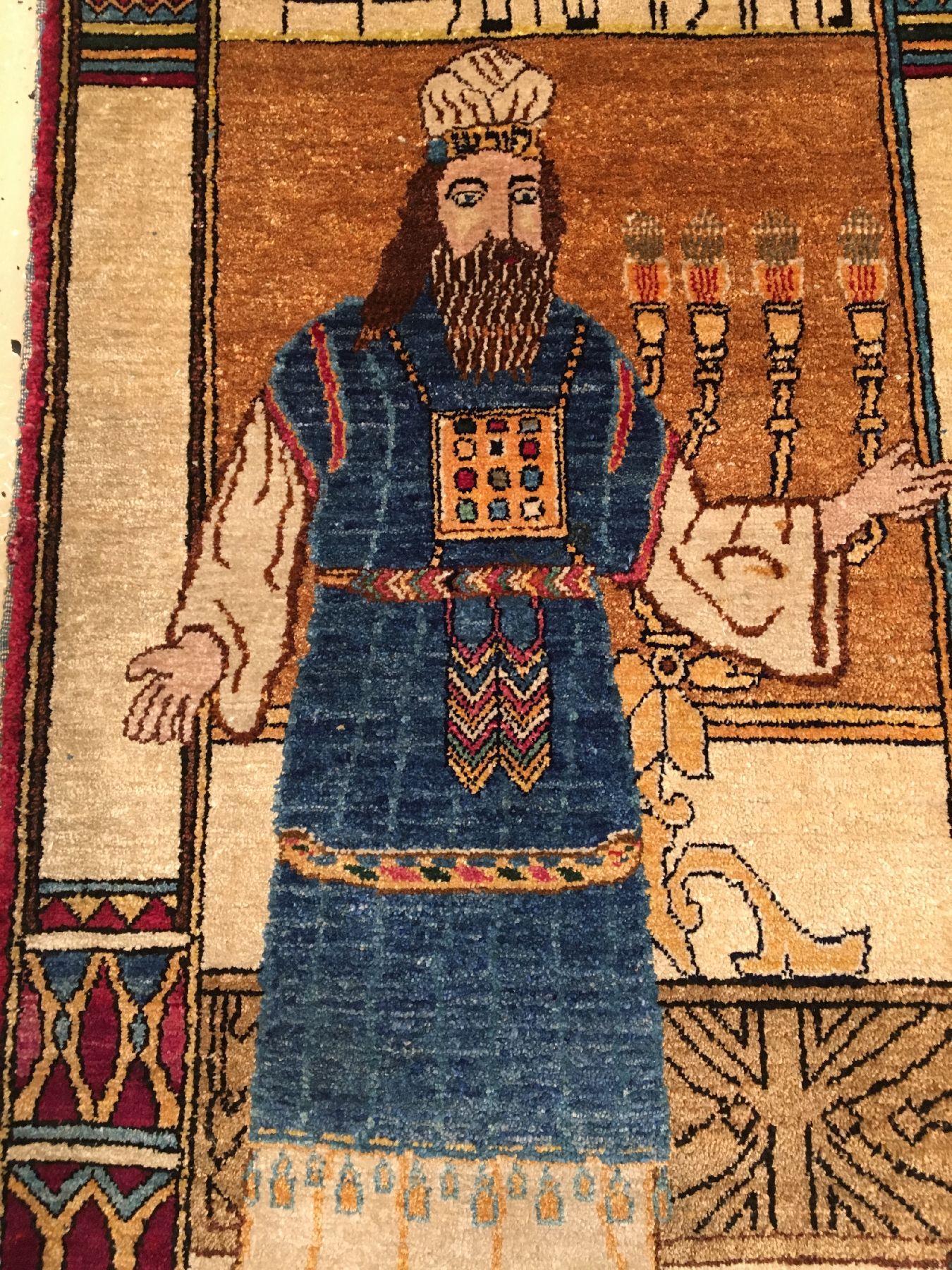 Detail d: Feiner "Judaica" Seiden Keschan antik "Jüdischer-Teppich", Zentralpersien, um 1900, reine Naturseide. Sehr seltener Seiden ...