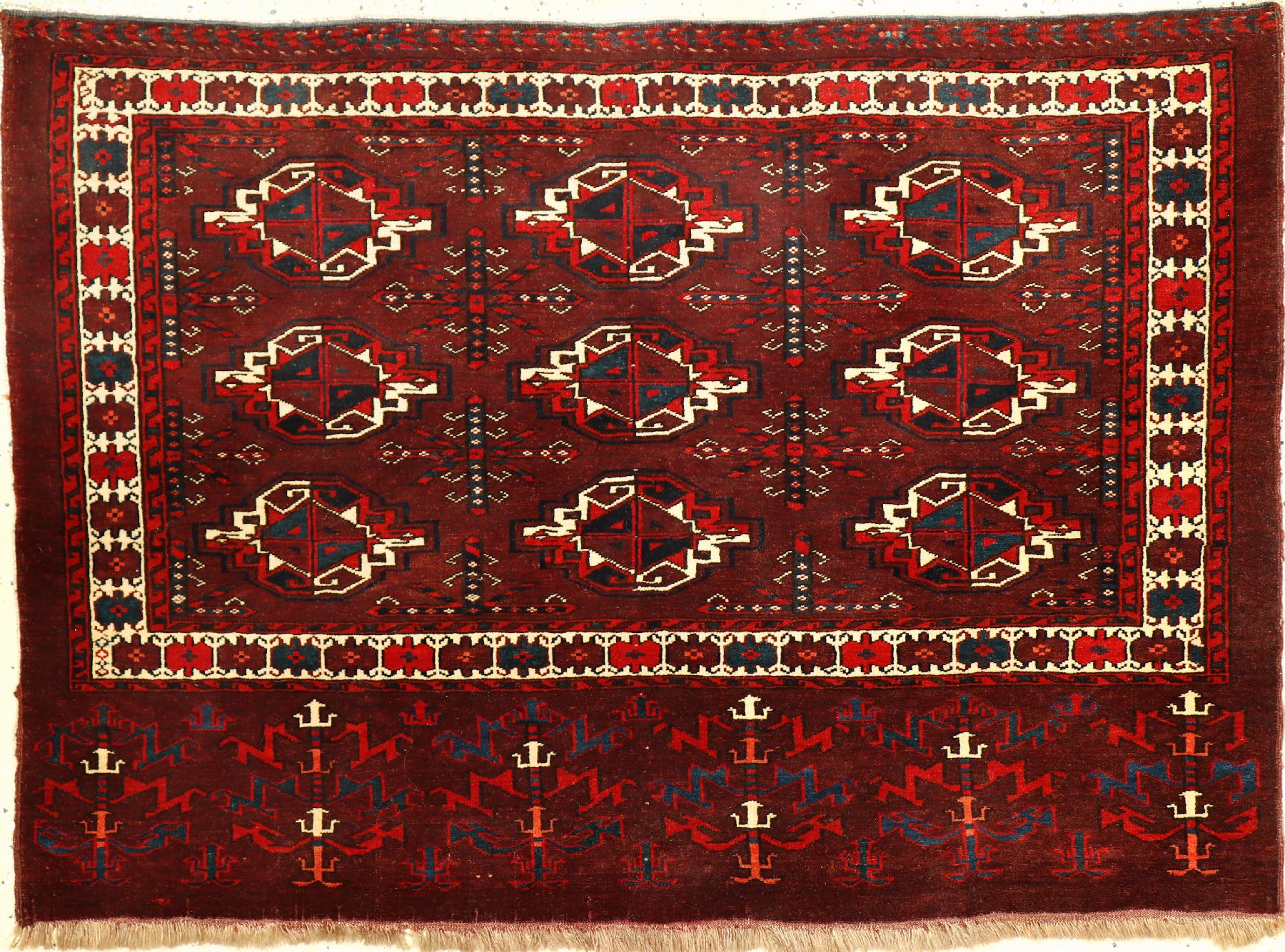 Karadaschli "Tschowal" antik, Turkmenistan, 19.Jhd., Wolle geknüpft auf Wolle. Seltene Tschowal mit neun Karadaschli-Güls und ...