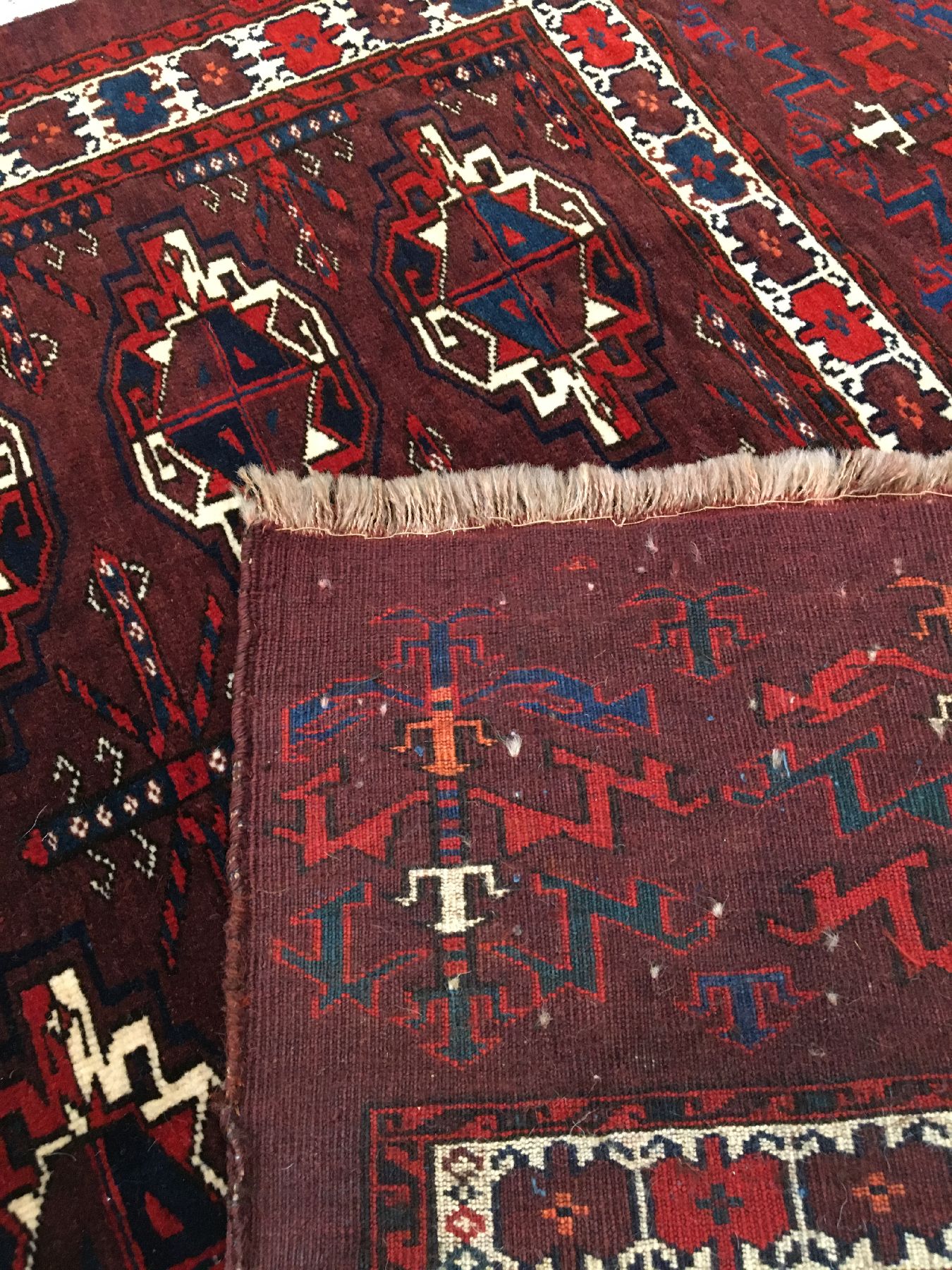 Detail f: Karadaschli "Tschowal" antik, Turkmenistan, 19.Jhd., Wolle geknüpft auf Wolle. Seltene Tschowal mit neun Karadaschli-Güls und ...