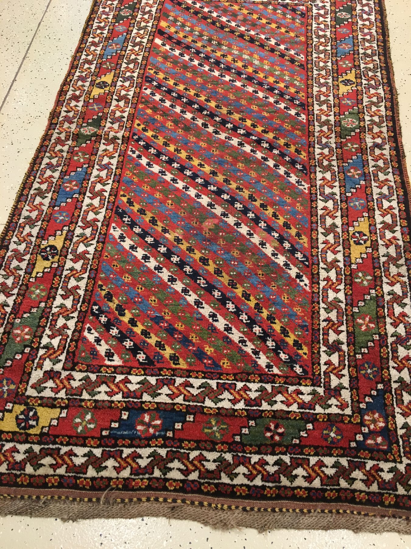 Detail a: Seltener Kurdischer "Streifenteppich" antik, Nordwestpersien, 19.Jhd., Wolle geknüpft auf Wolle. Farbenfroher kurdischer Teppich mit ...